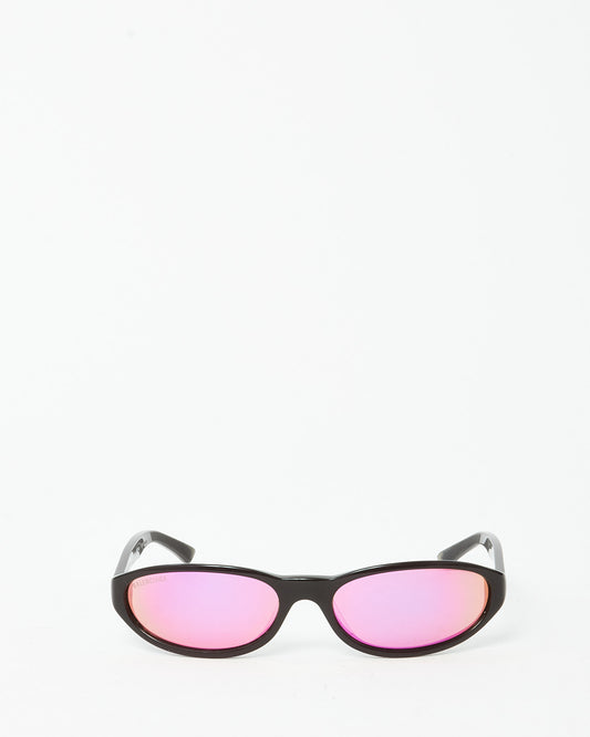Balenciaga Black and Pink Reflective Lens BB007S Round Sunglasses