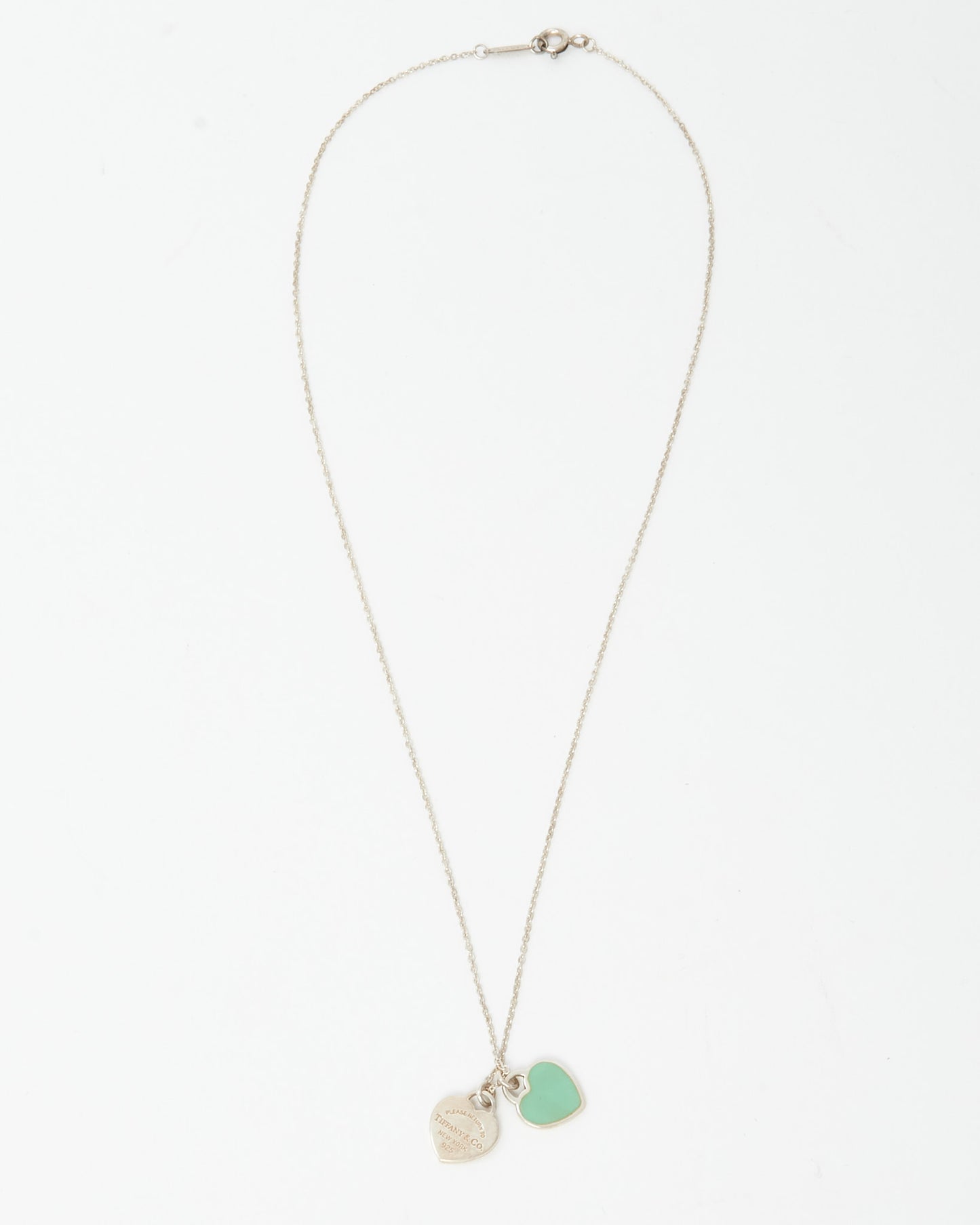 Tiffany & Co. Silver Mini Tiffany Blue Double Heart Tag Pendant Necklace