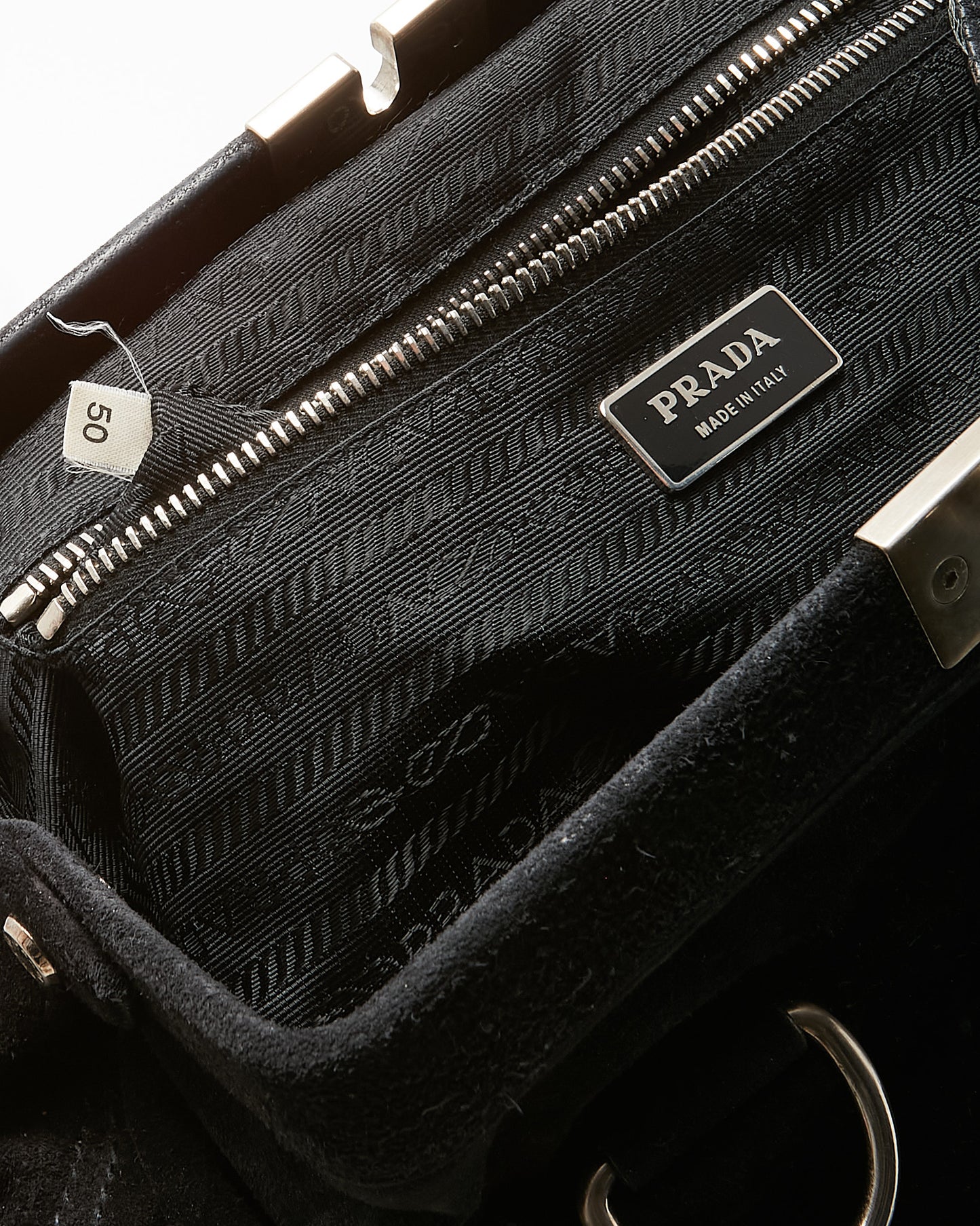 Prada Black Suede E/W Front Buckle Frame Shoulder Bag