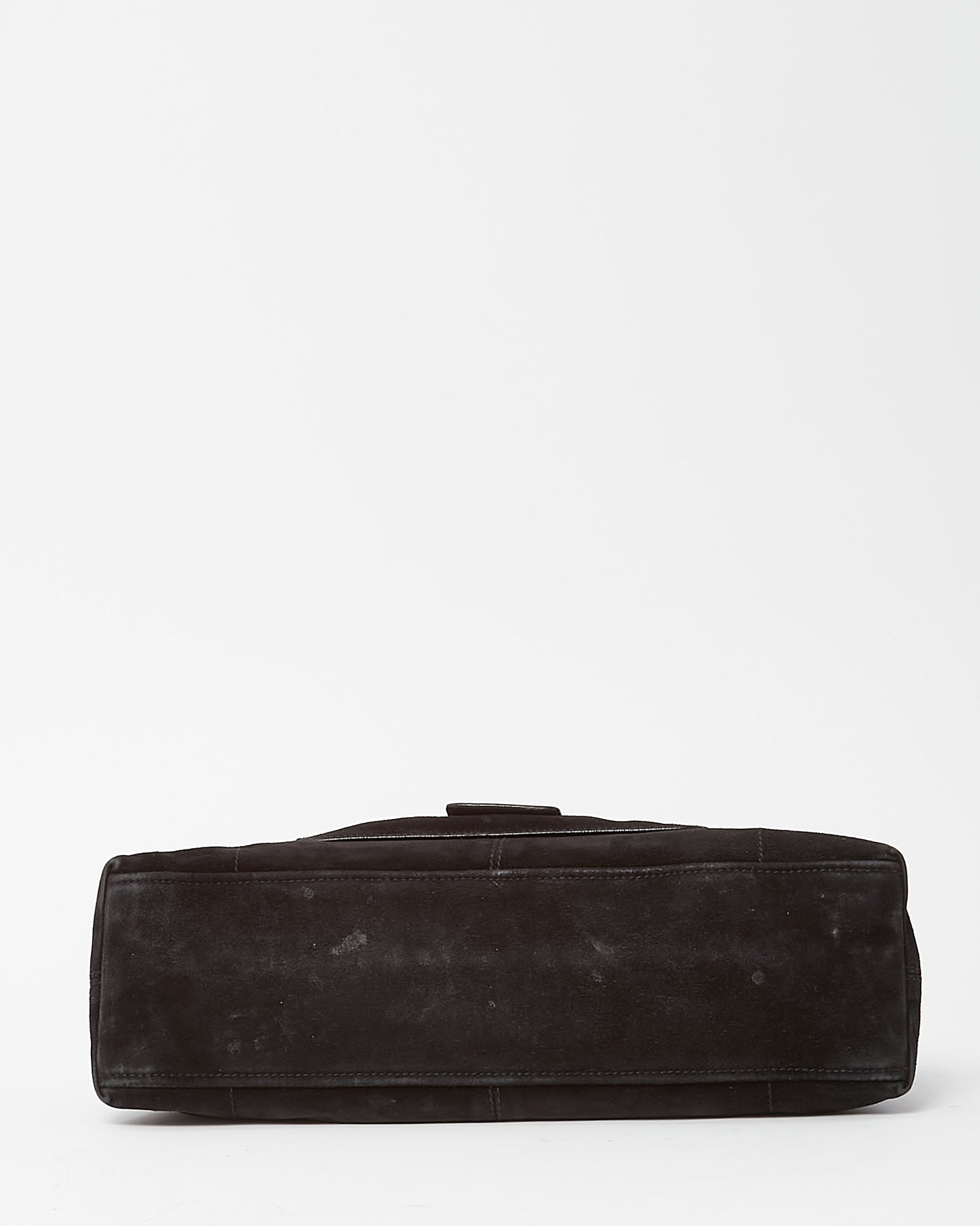 Prada Black Suede E/W Front Buckle Frame Shoulder Bag