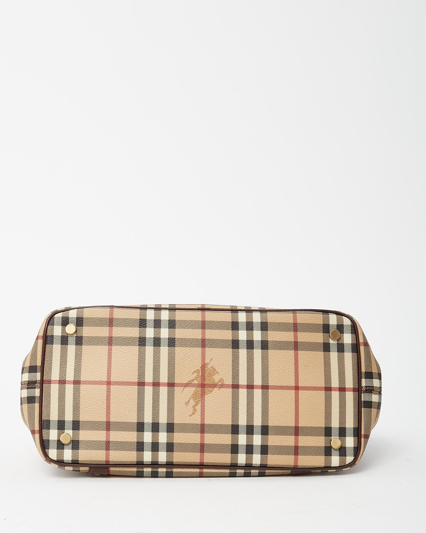 Burberry Brown Leather and Beige Haymarket Check Coated Canvas Front Buckle Shoulder Bag