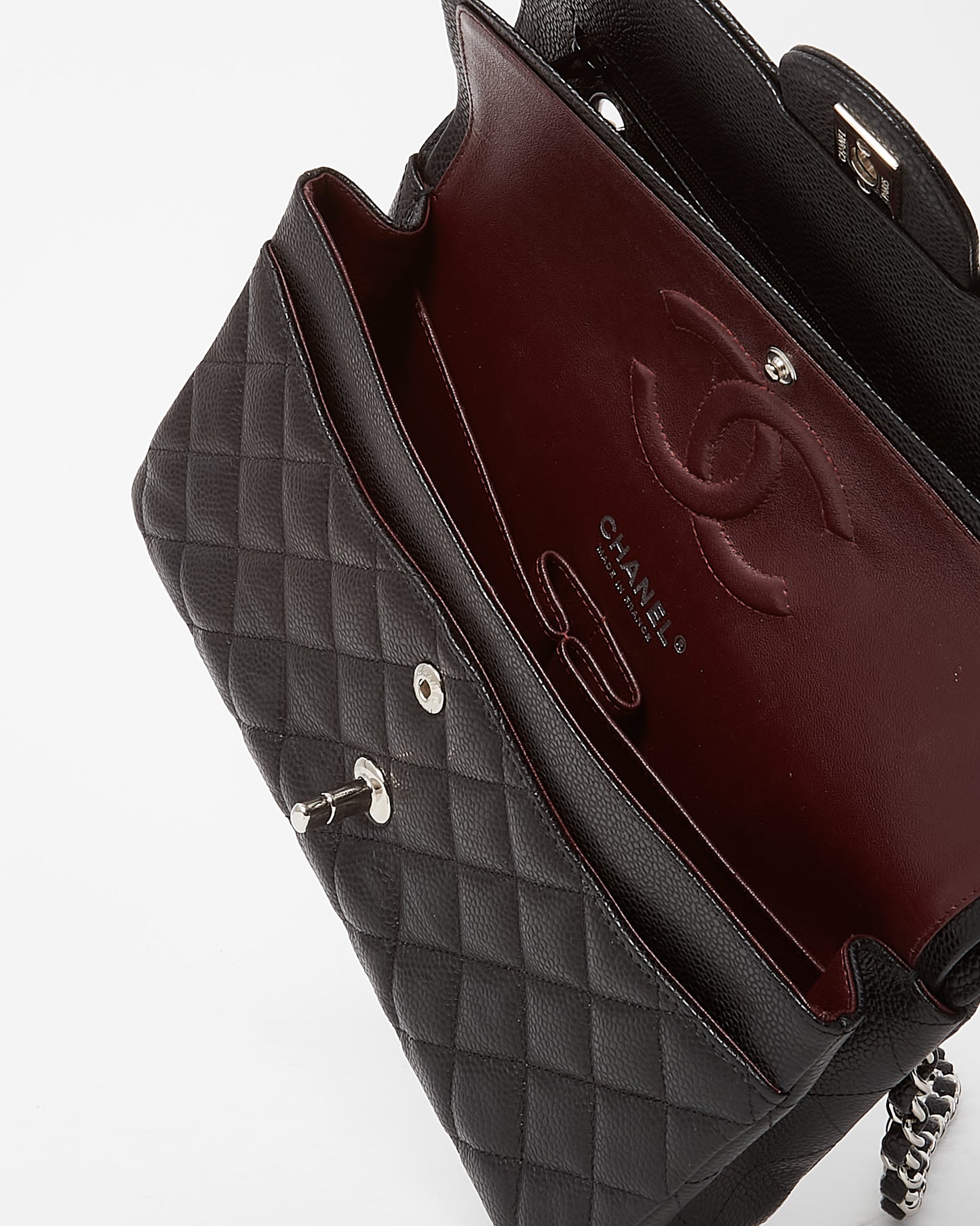 Chanel Black Quilted Caviar Leather Medium Classic Double Flap Bag SHW