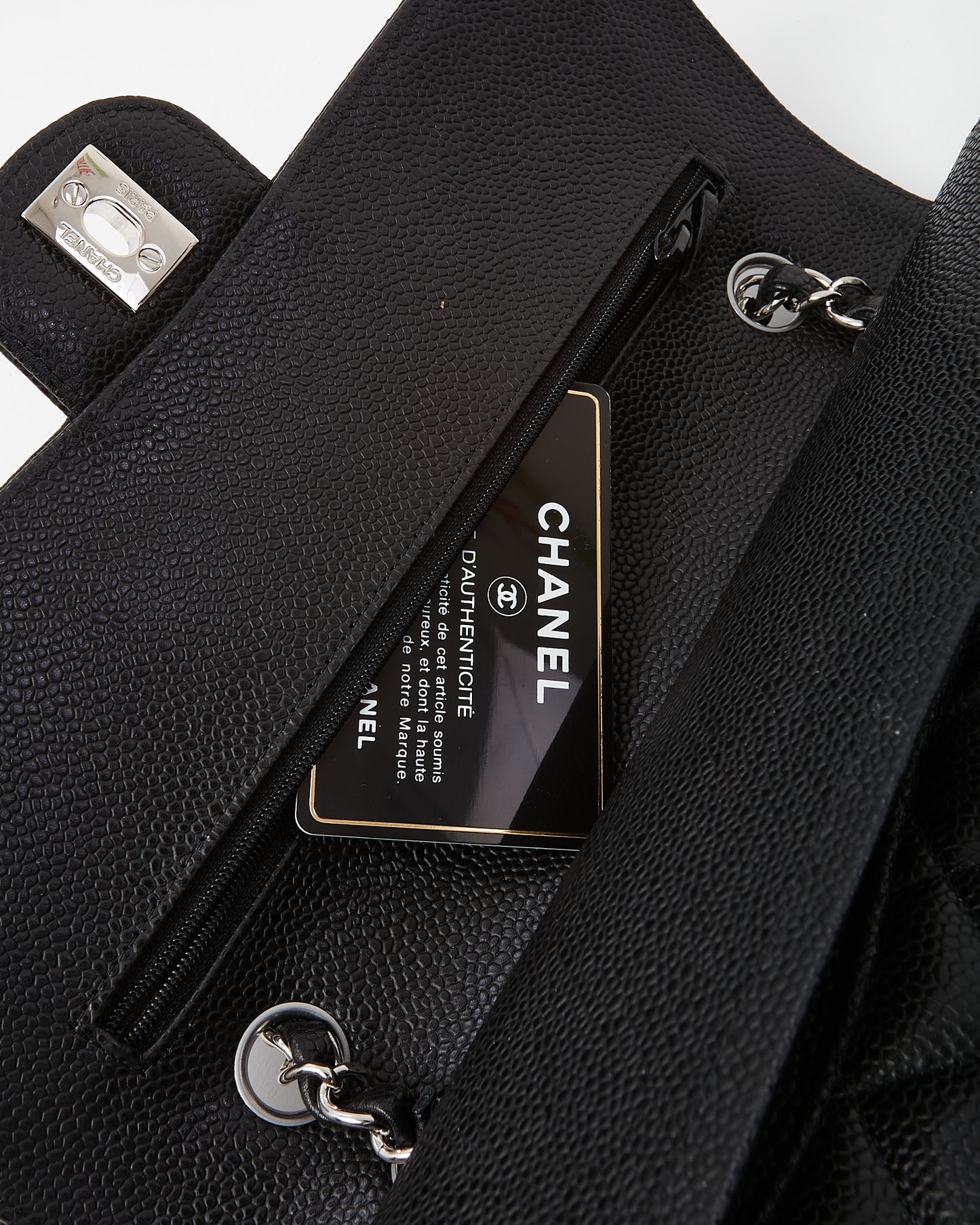 Chanel Black Quilted Caviar Leather Medium Classic Double Flap Bag SHW