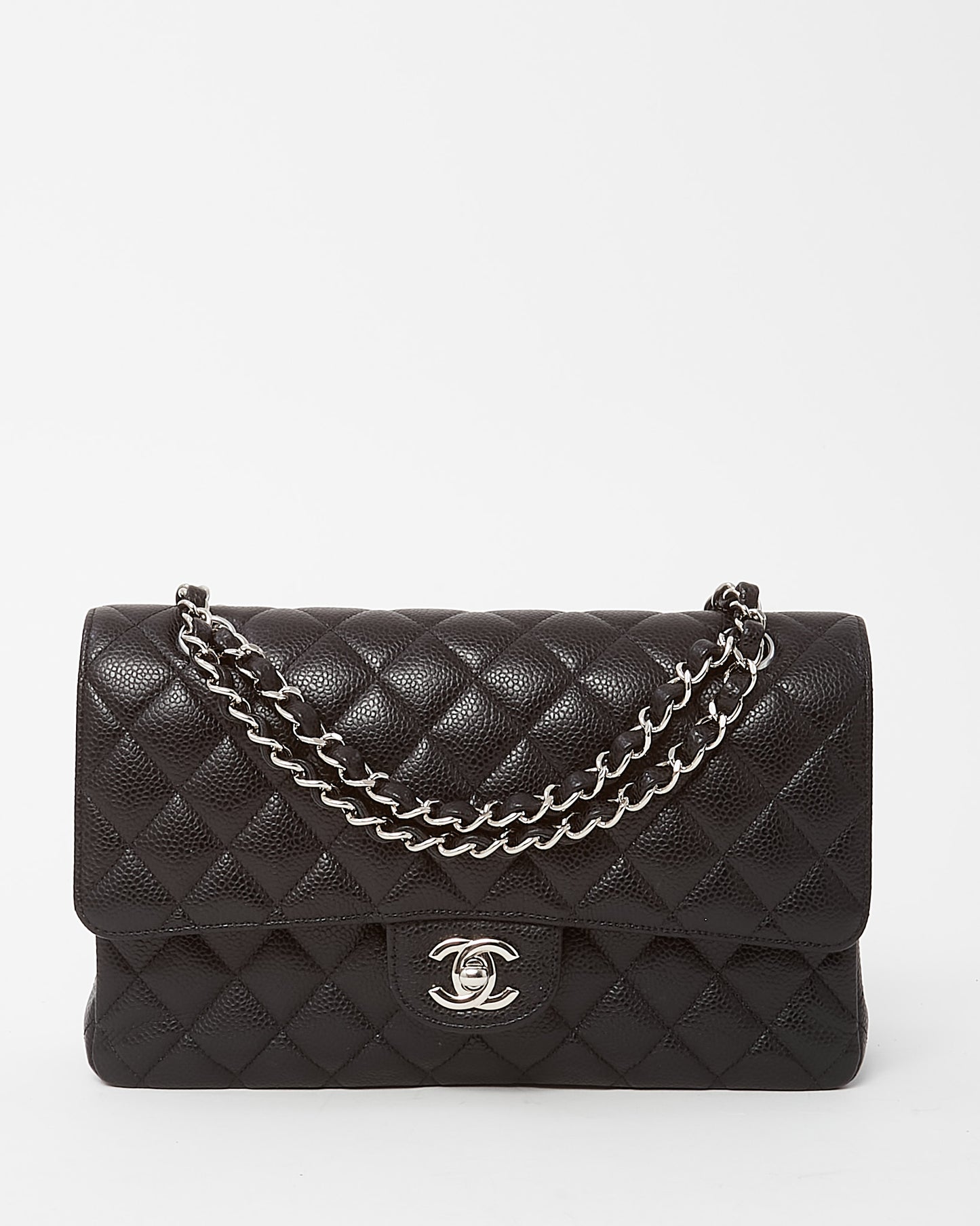 Chanel Black Quilted Caviar Leather Medium Classic Double Flap Bag SHW