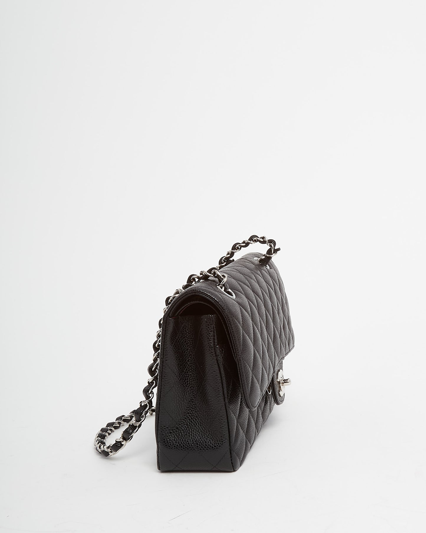 Chanel Black Quilted Caviar Leather Medium Classic Double Flap Bag SHW