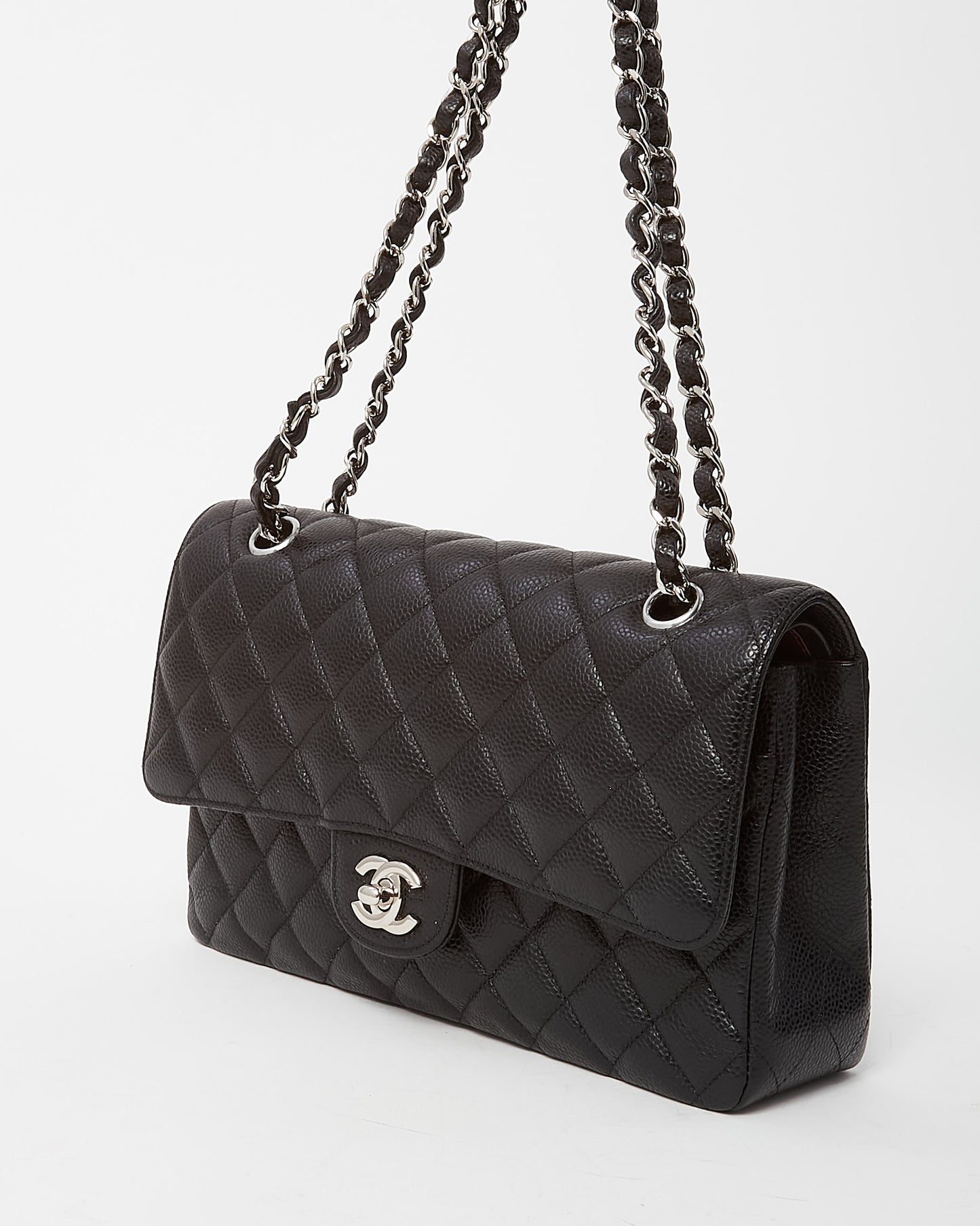 Chanel Black Quilted Caviar Leather Medium Classic Double Flap Bag SHW
