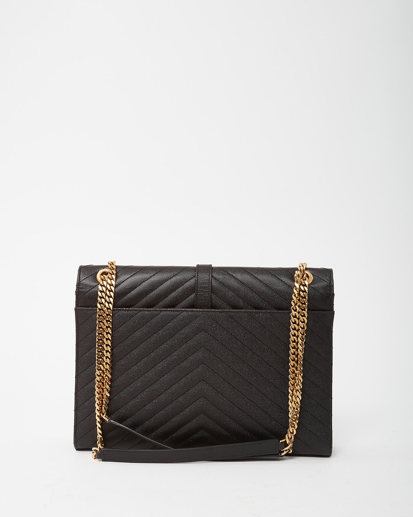 Saint Laurent Black Matelassé Chevron Leather YSL Monogram Large Envelope Flap Bag GHW