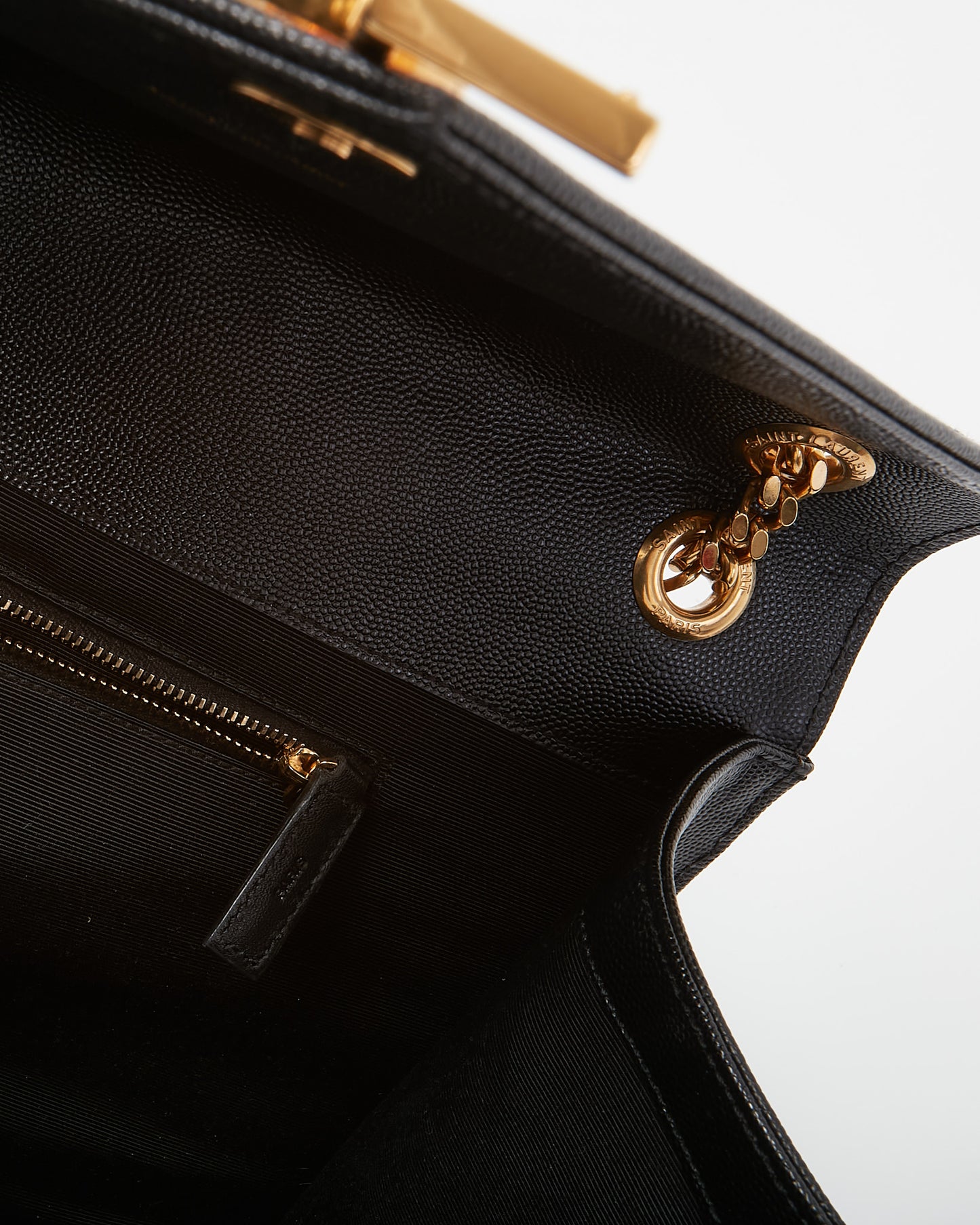 Saint Laurent Black Matelassé Chevron Leather YSL Monogram Large Envelope Flap Bag GHW