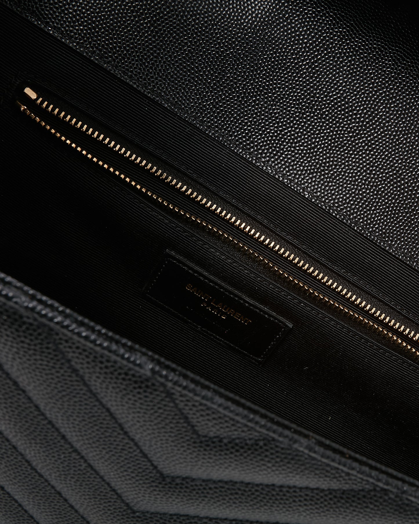 Saint Laurent Black Matelassé Chevron Leather YSL Monogram Large Envelope Flap Bag GHW