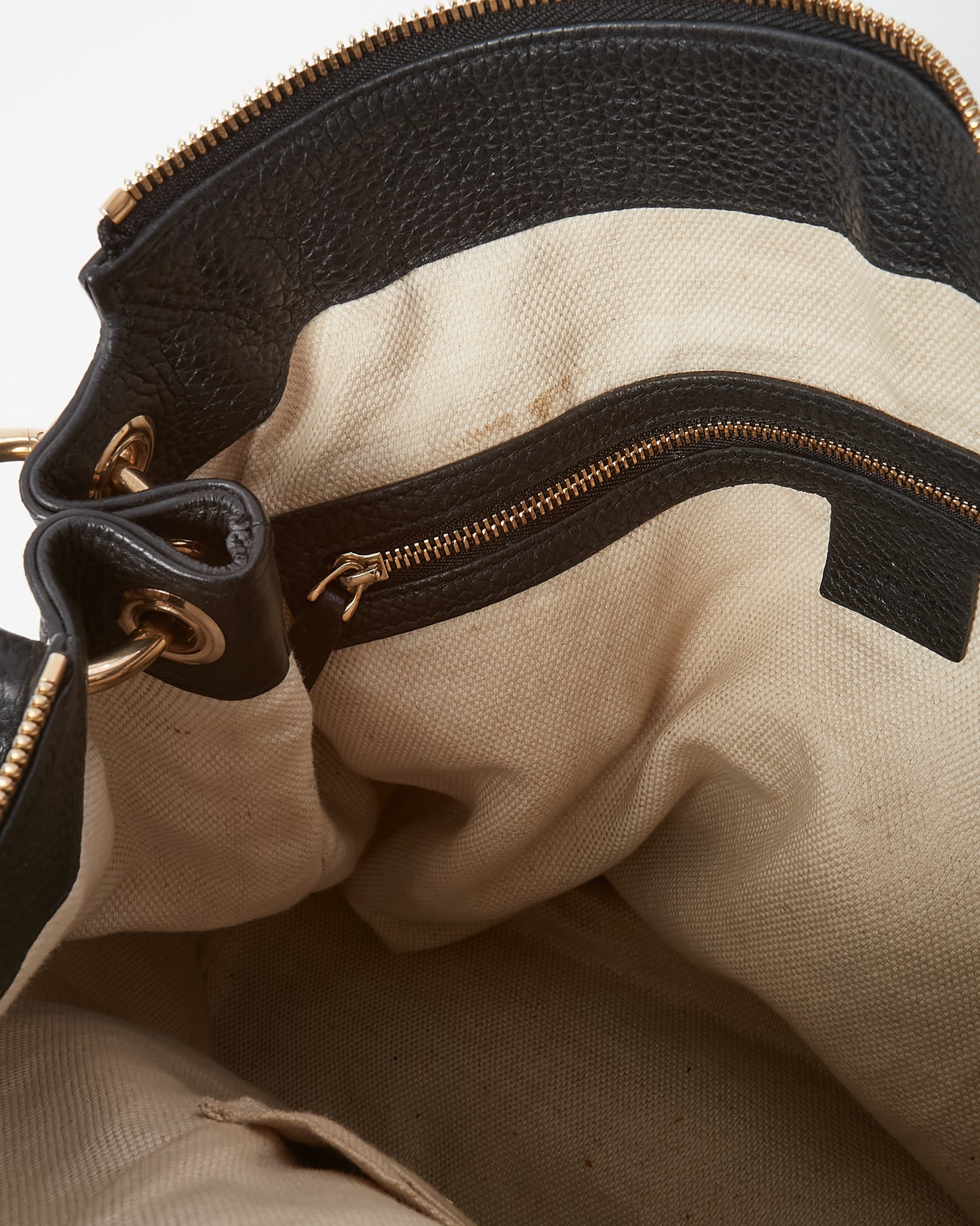 Gucci Black Pebbled Calfskin Large GG Soho Hobo Bag with Strap