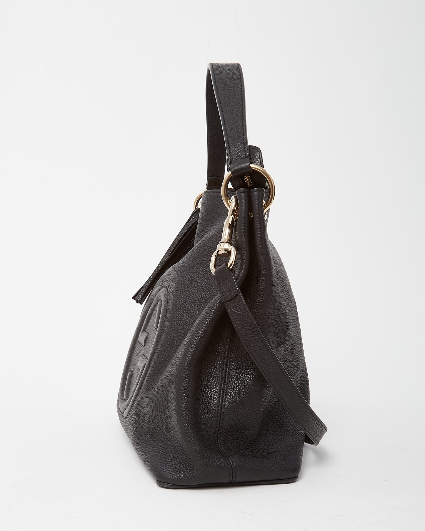 Gucci Black Pebbled Calfskin Large GG Soho Hobo Bag with Strap