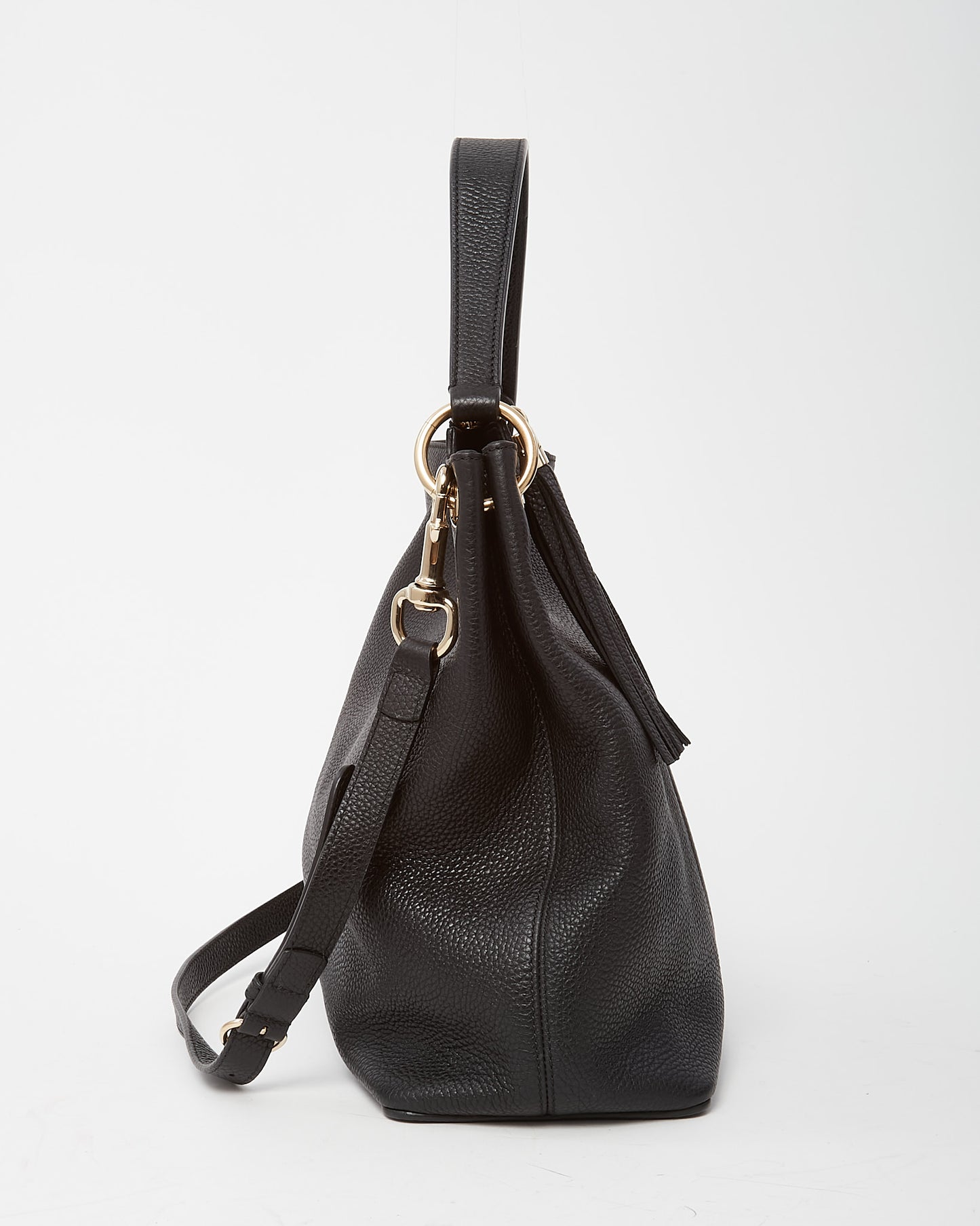 Gucci Black Pebbled Calfskin Large GG Soho Hobo Bag with Strap