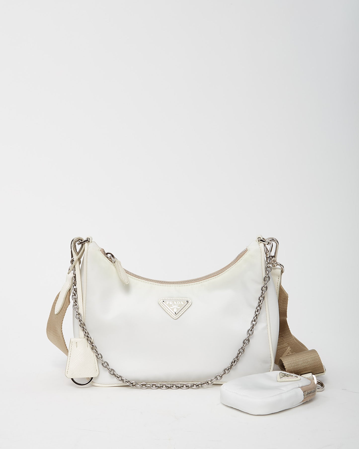 Prada White and Beige Re-Nylon 2005 Re-Edition Crossbody Bag