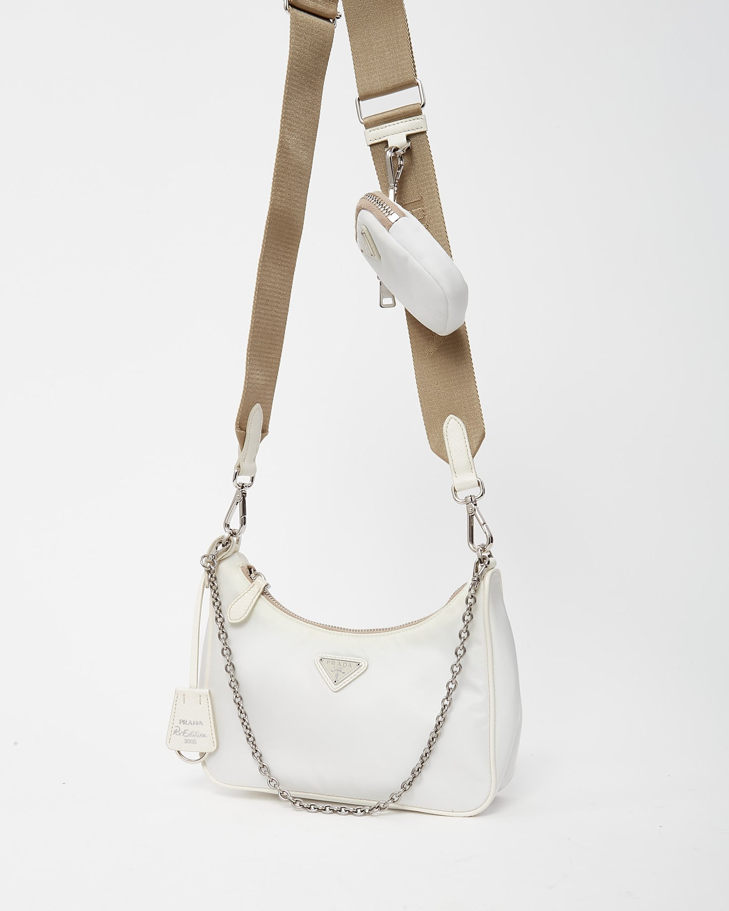 Prada White and Beige Re-Nylon 2005 Re-Edition Crossbody Bag