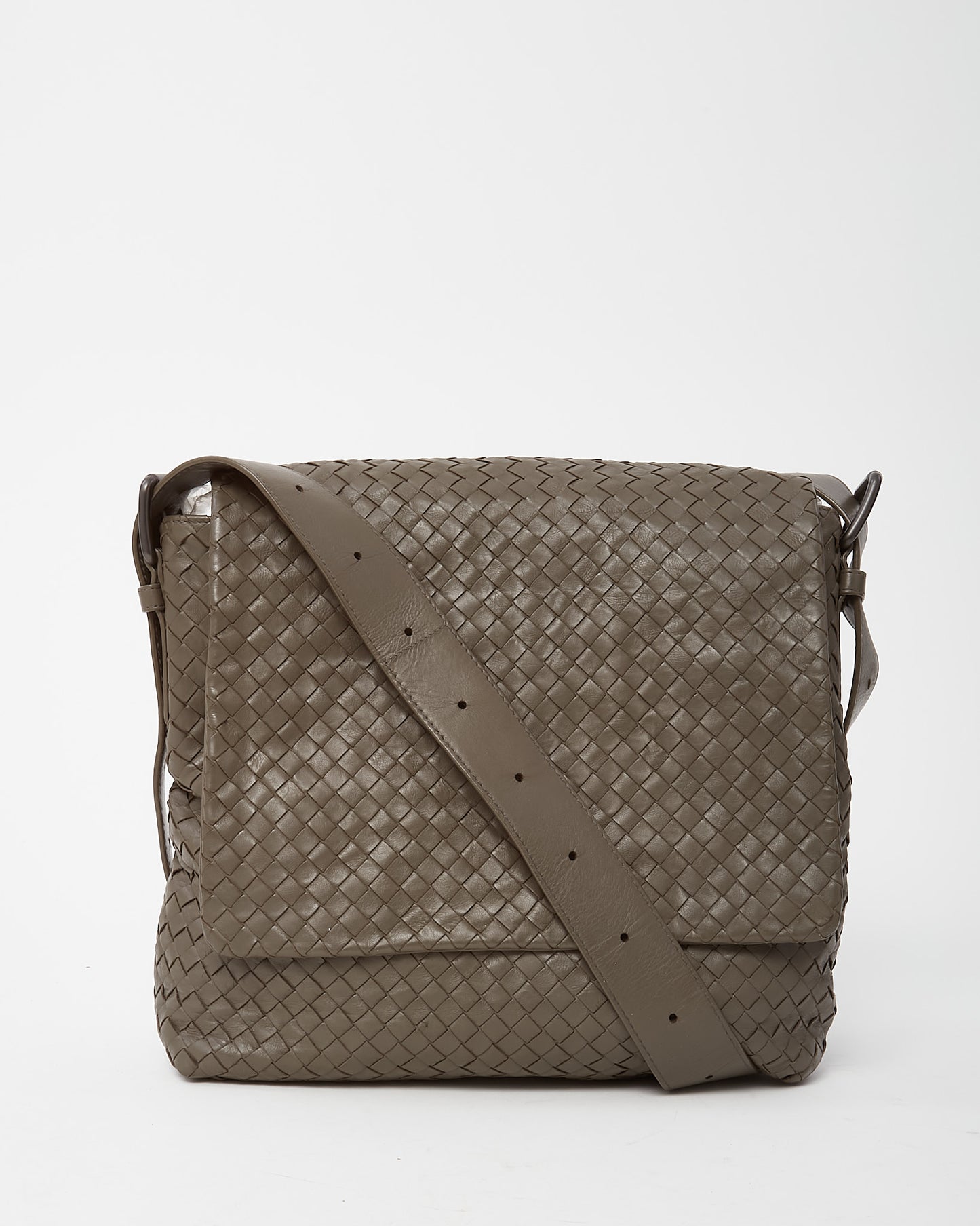 Bottega Veneta Vintage Grey Intrecciato Leather Messenger Crossbody Bag