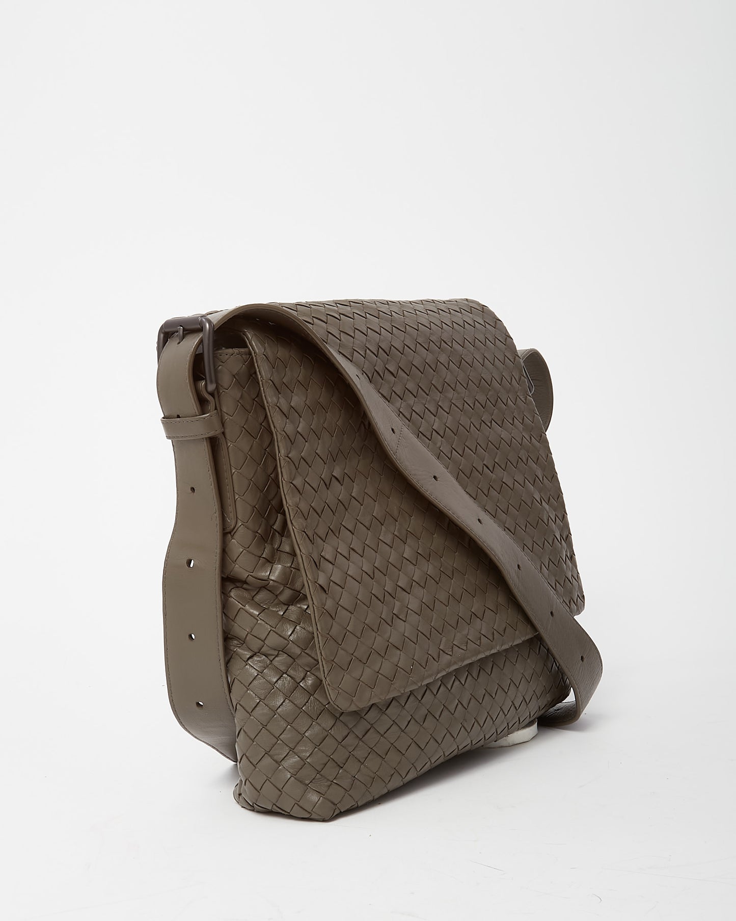 Bottega Veneta Vintage Grey Intrecciato Leather Messenger Crossbody Bag