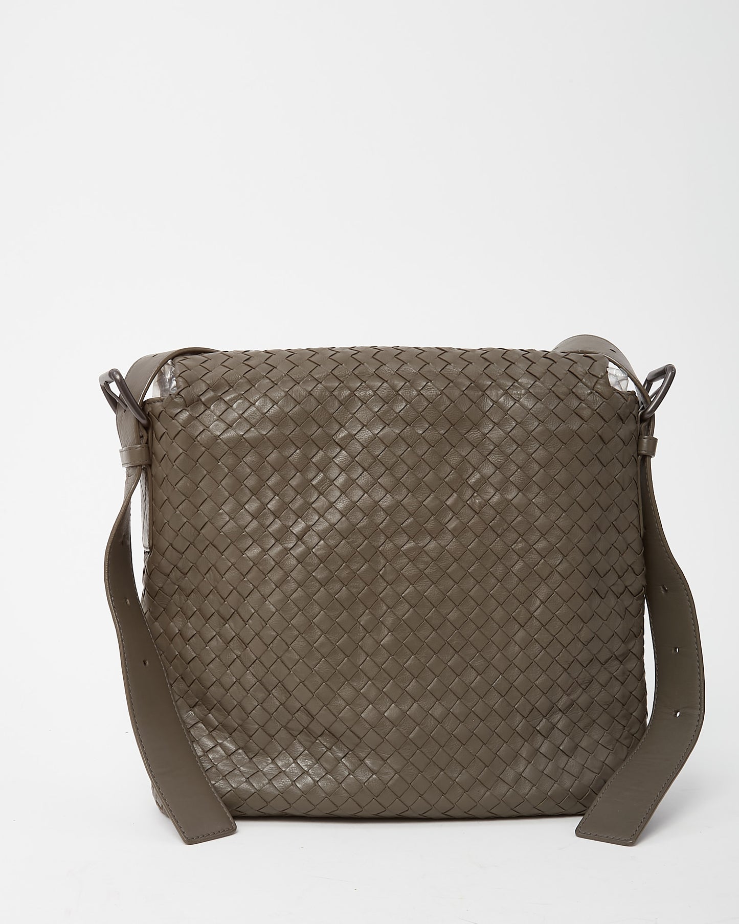 Bottega Veneta Vintage Grey Intrecciato Leather Messenger Crossbody Bag