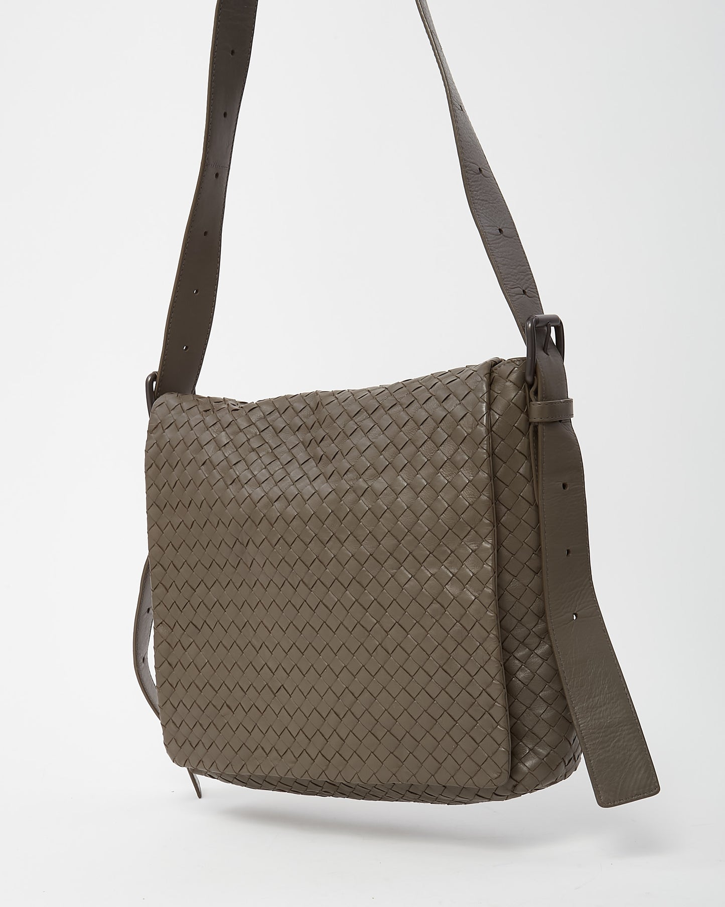 Bottega Veneta Vintage Grey Intrecciato Leather Messenger Crossbody Bag