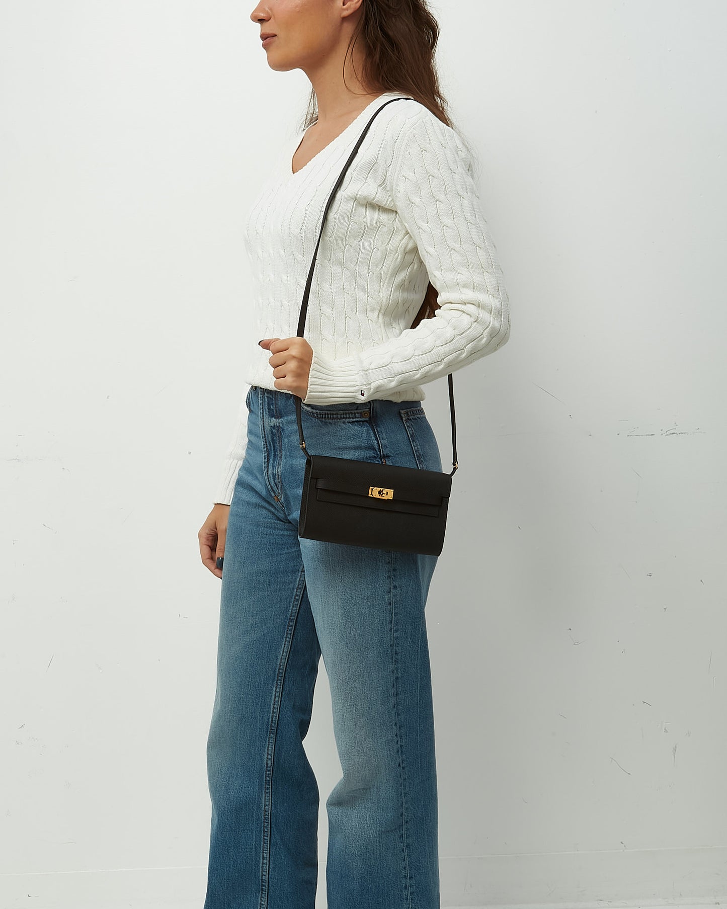 Hermès Black Epsom Leather GHW Kelly To Go Wallet Crossbody Bag