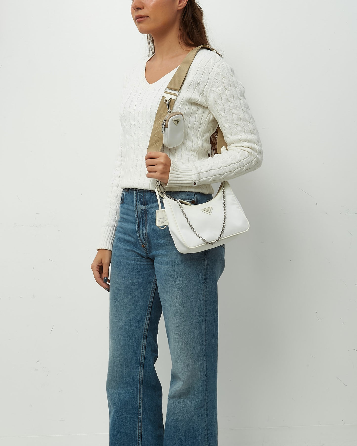 Prada White and Beige Re-Nylon 2005 Re-Edition Crossbody Bag