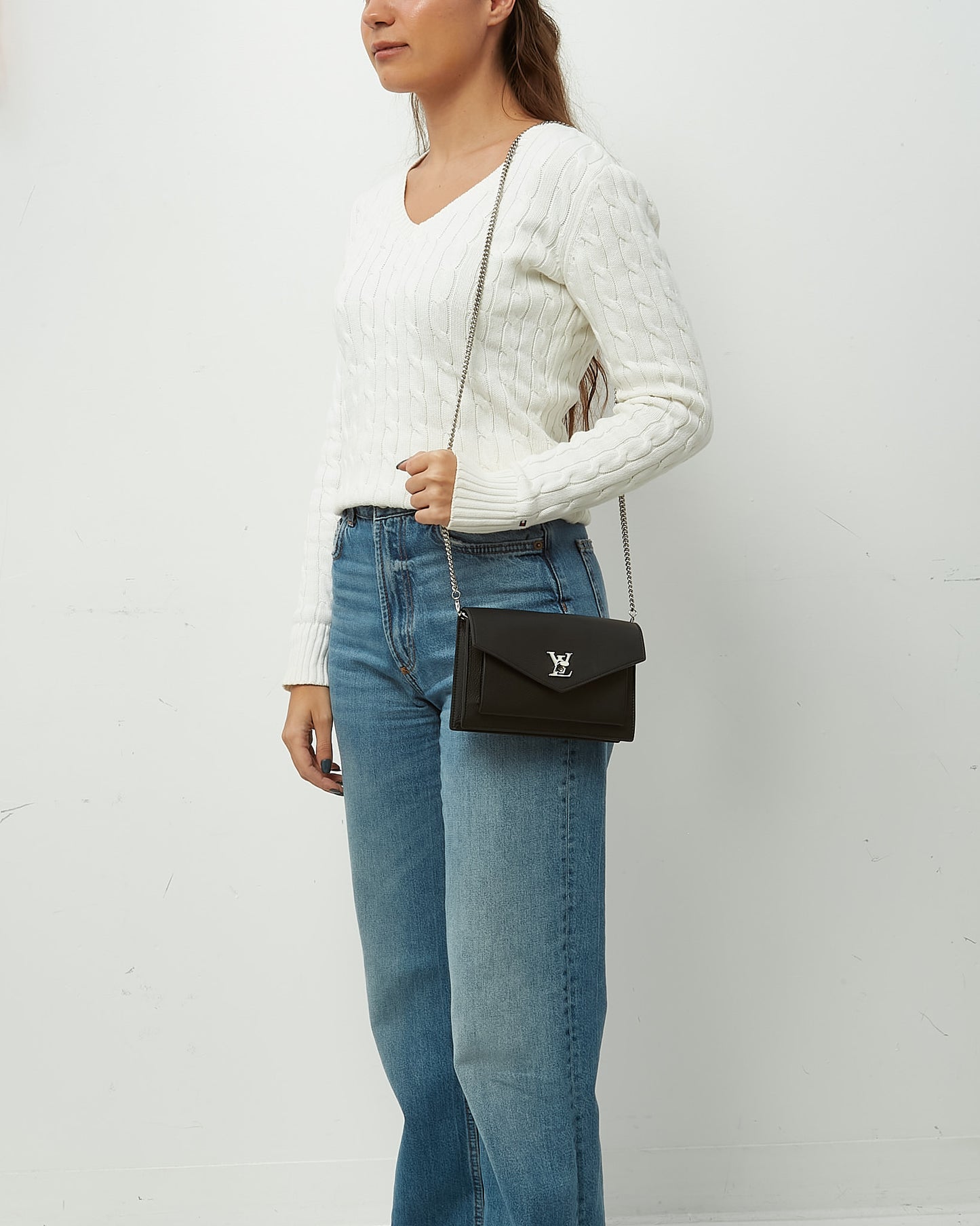 Louis Vuitton Black Calf Leather Mylockme SHW Chain Pochette Bag