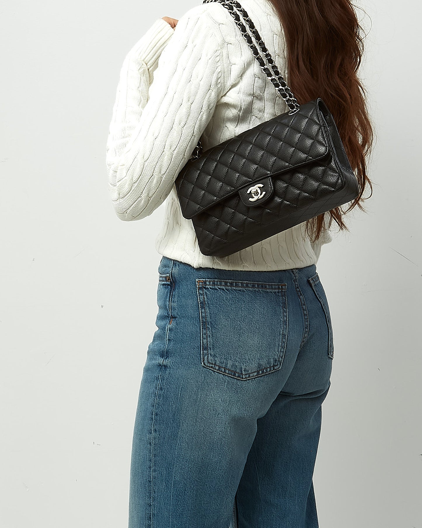 Chanel Black Quilted Caviar Leather Medium Classic Double Flap Bag SHW