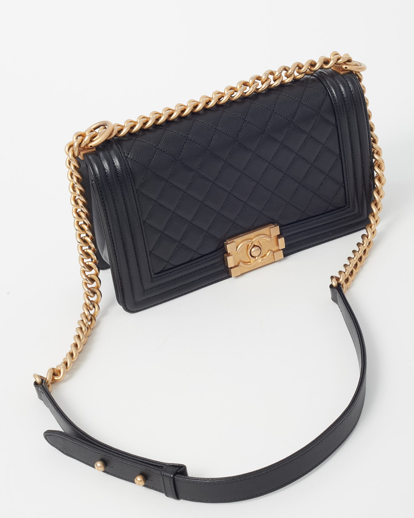 Chanel Black Quilted Caviar Leather Medium Boy Bag GHW