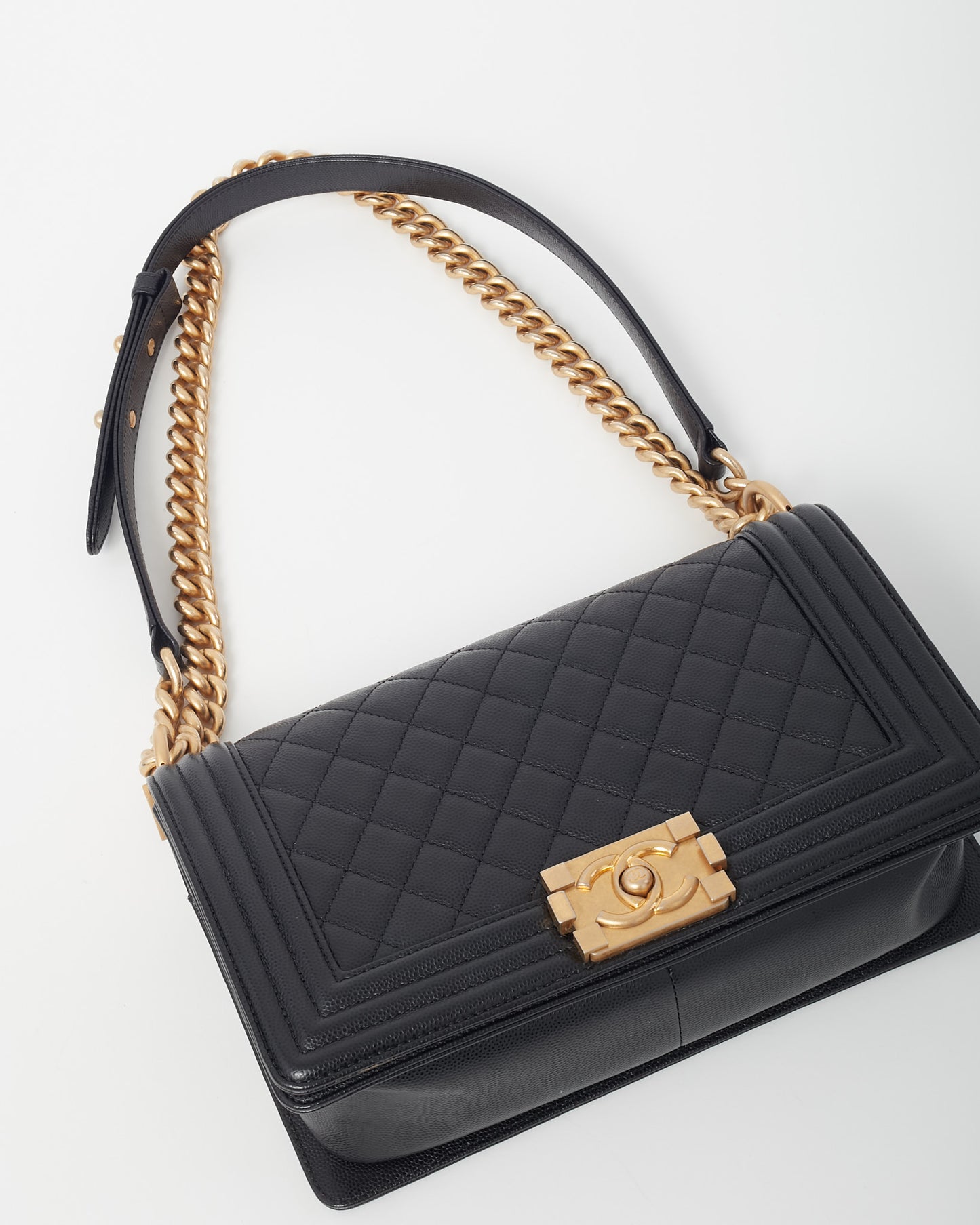 Chanel Black Quilted Caviar Leather Medium Boy Bag GHW
