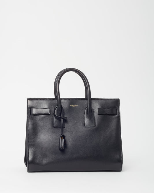 Saint Laurent Black Smooth Leather Small Sac De Jour Bag with Strap