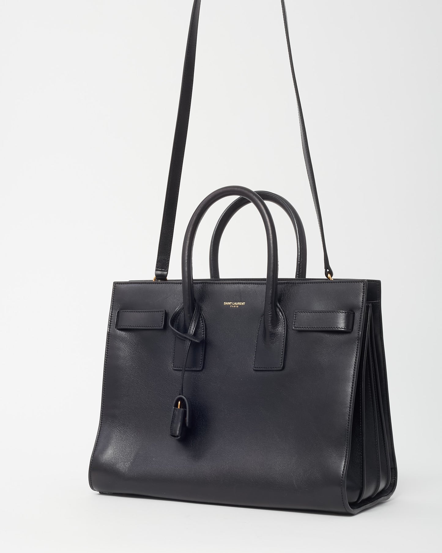 Saint Laurent Black Smooth Leather Small Sac De Jour Bag with Strap