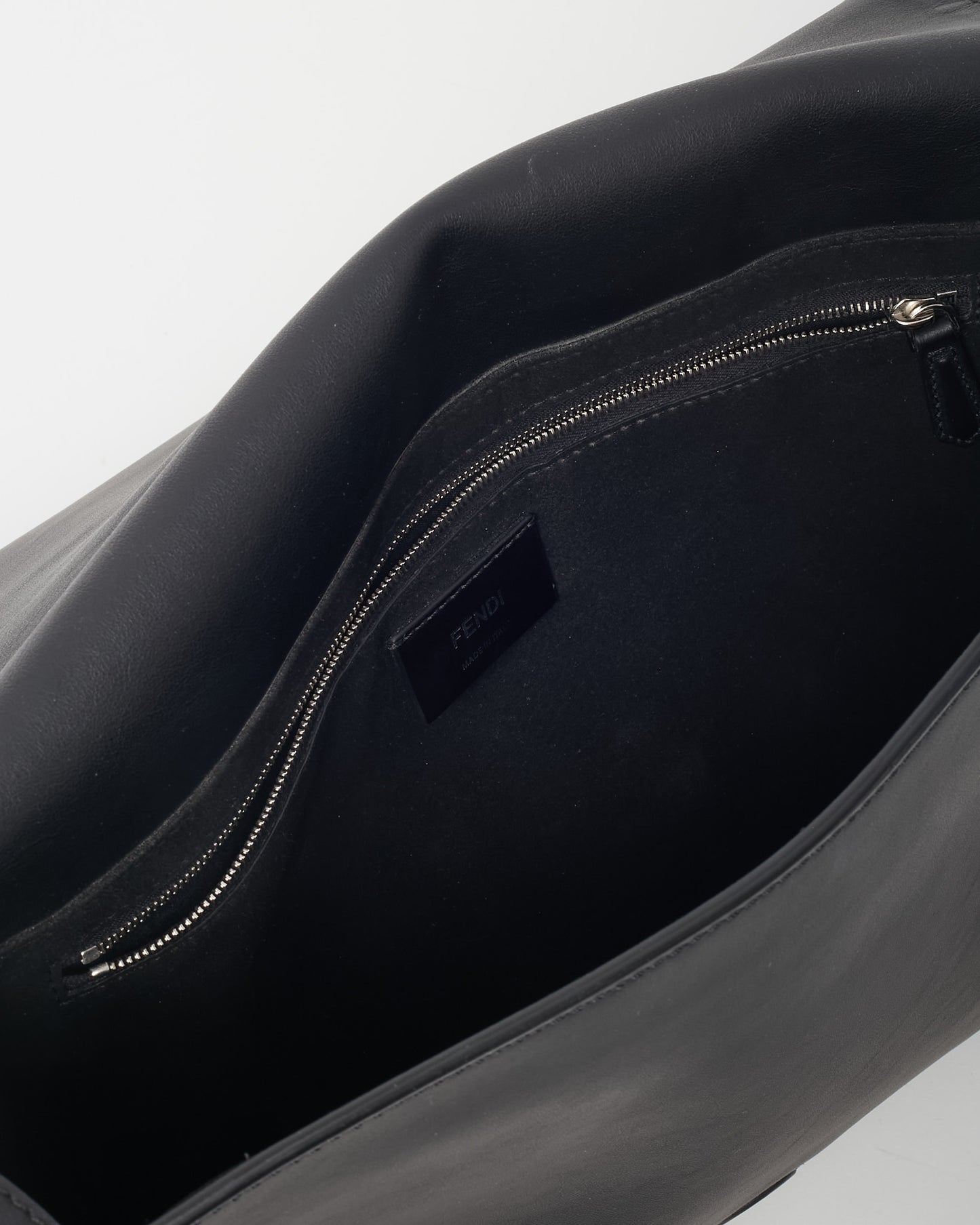 Fendi Black Leather FENDI Logo Embossed Messenger Bag