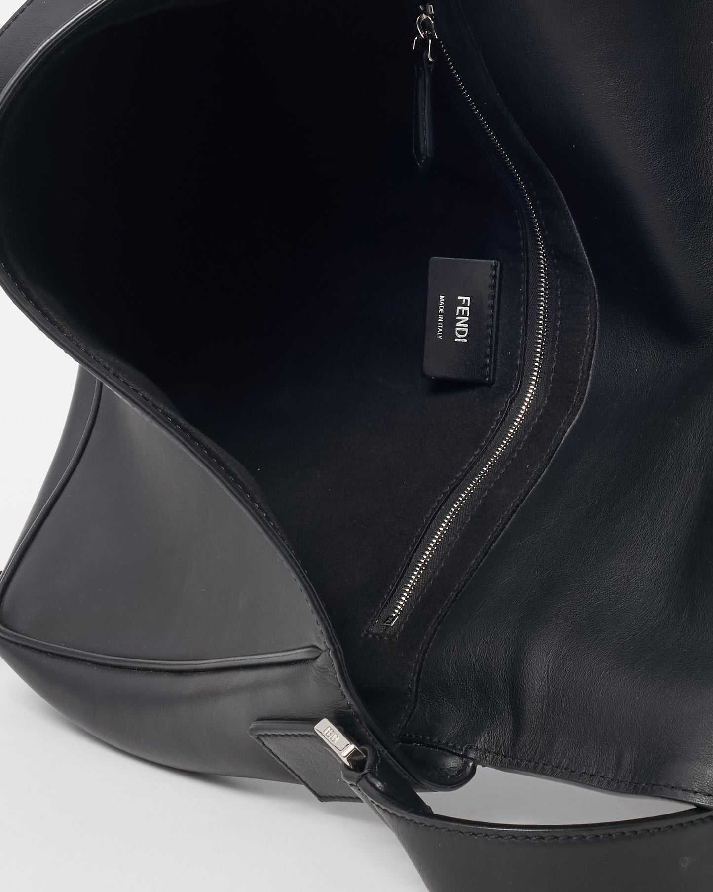 Fendi Black Leather FENDI Logo Embossed Messenger Bag