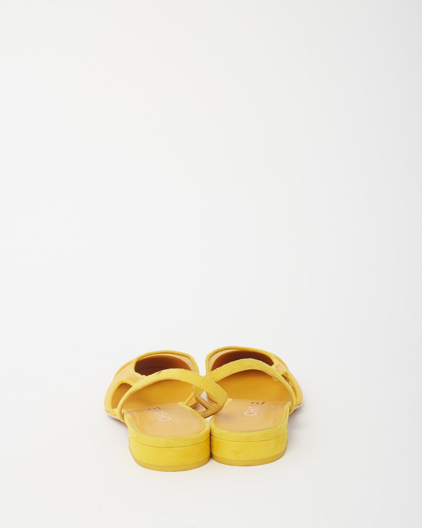 Chanel Yellow Mesh and Suede Kidskin Cap Toe CC Slingback Flats - 37.5
