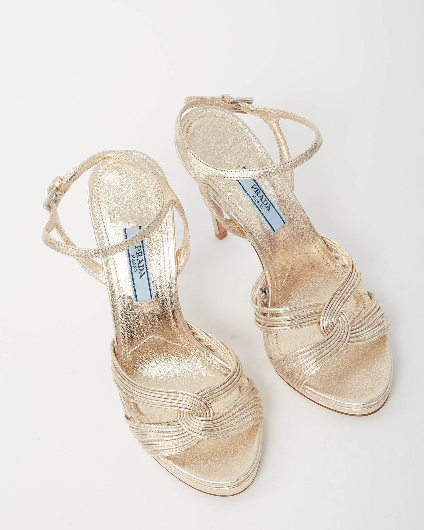 Prada Metallic Gold Leather Strappy Stiletto Sandals - 35