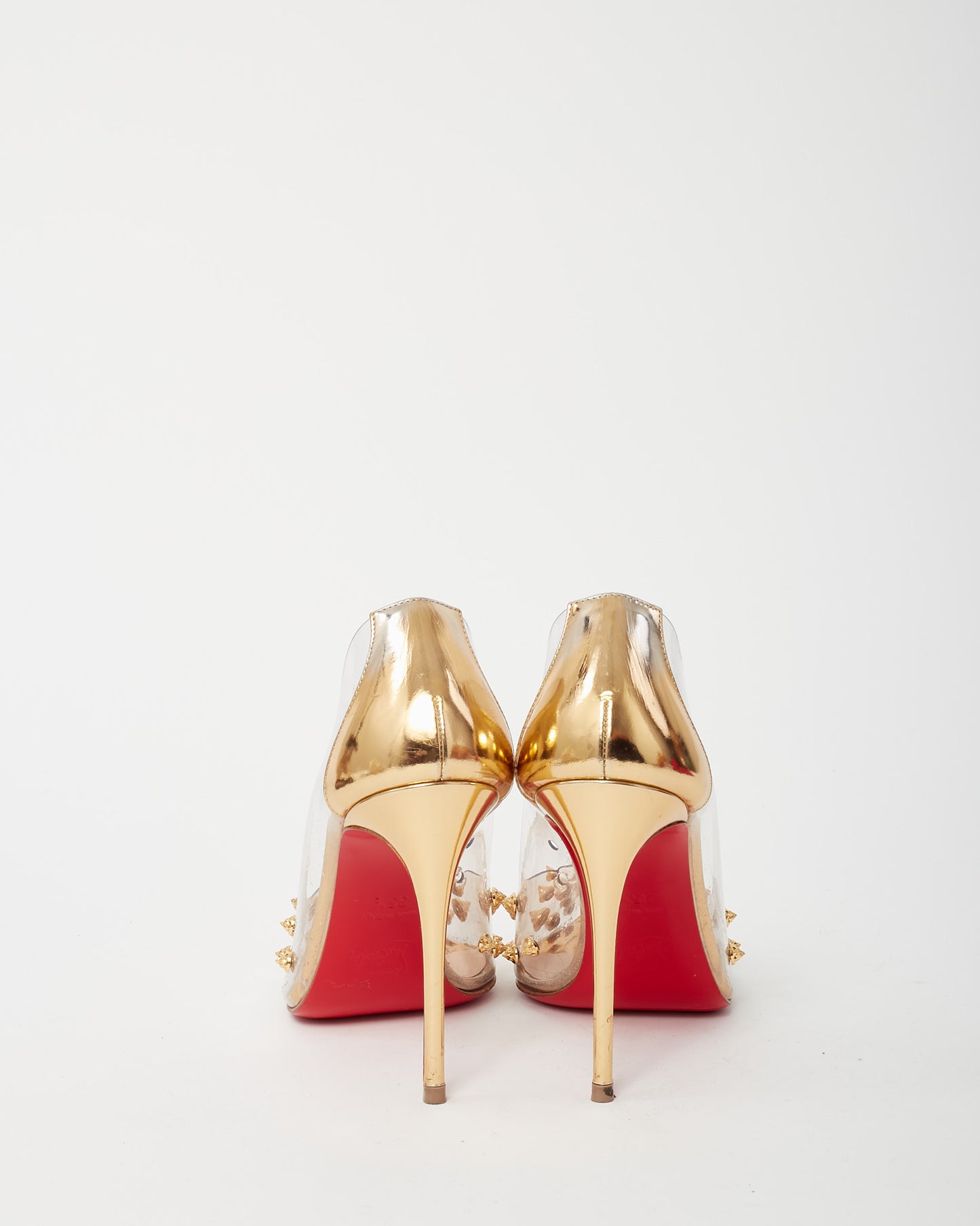 Christian Louboutin PVC and Gold Leather Studded Collaclou 100mm Pumps - 35.5