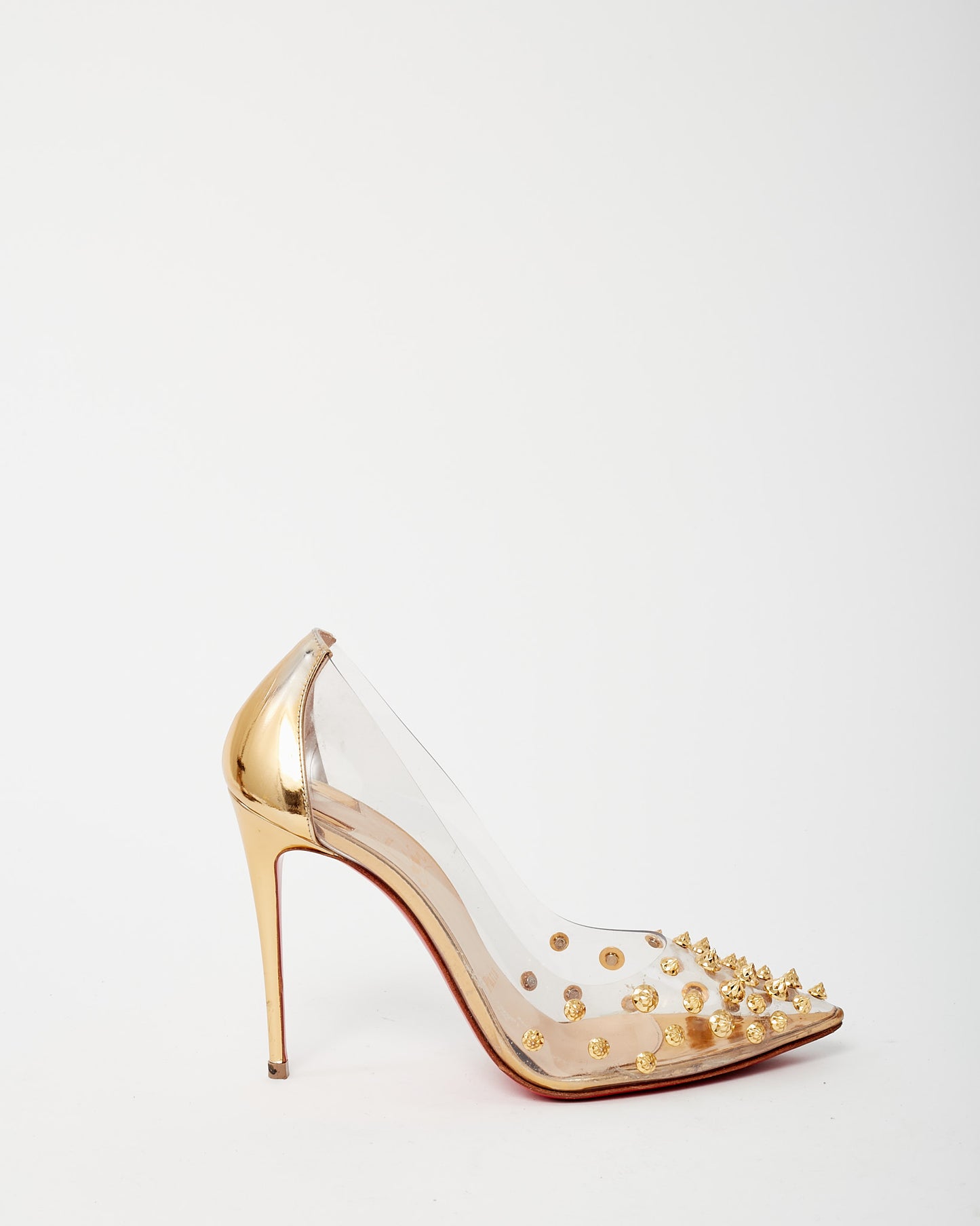 Christian Louboutin PVC and Gold Leather Studded Collaclou 100mm Pumps - 35.5