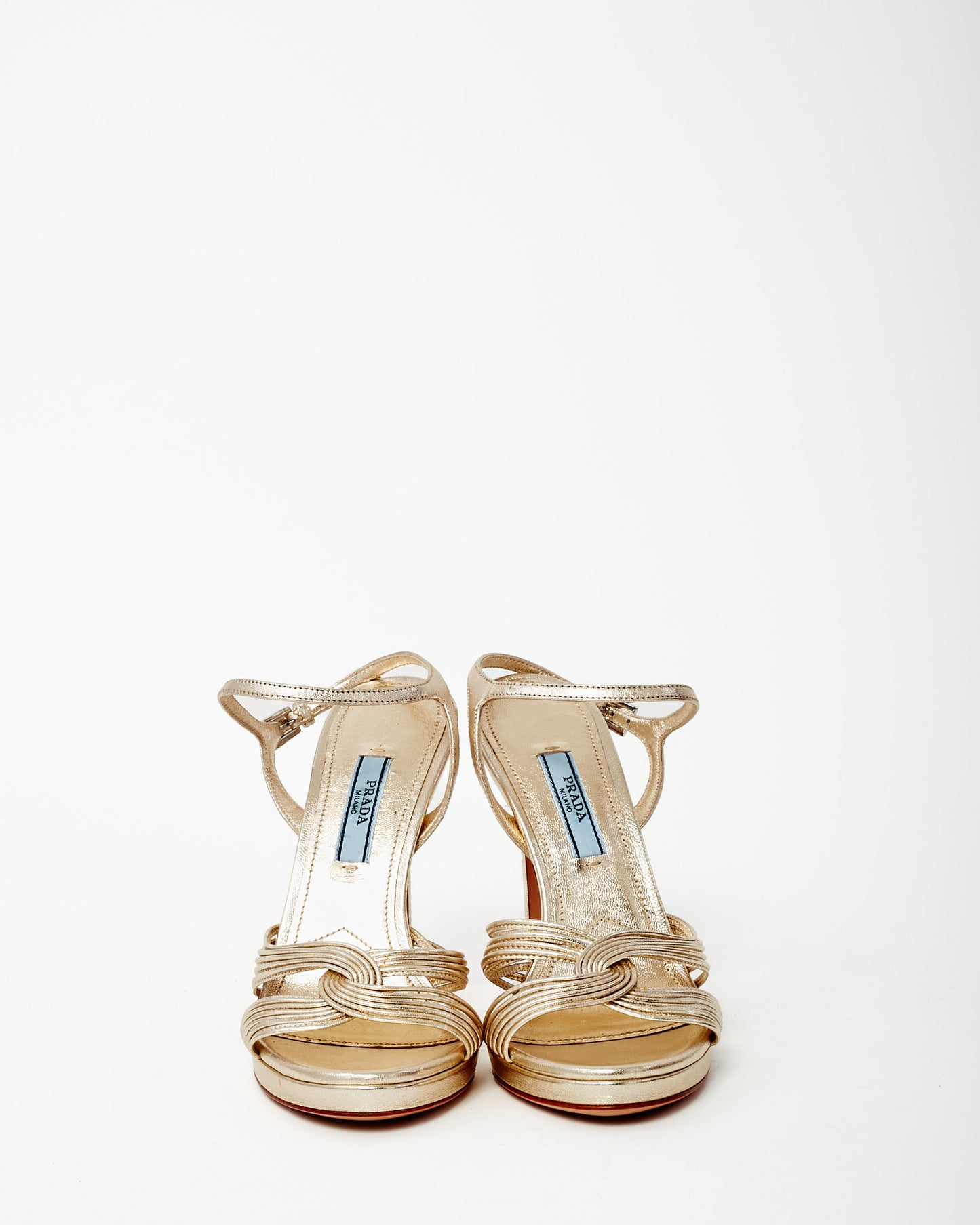 Prada Metallic Gold Leather Strappy Stiletto Sandals - 35