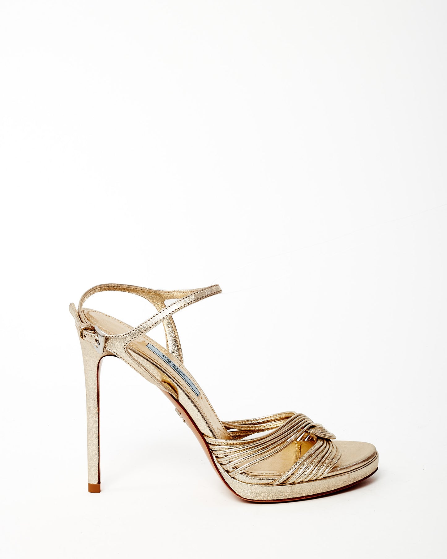 Prada Metallic Gold Leather Strappy Stiletto Sandals - 35