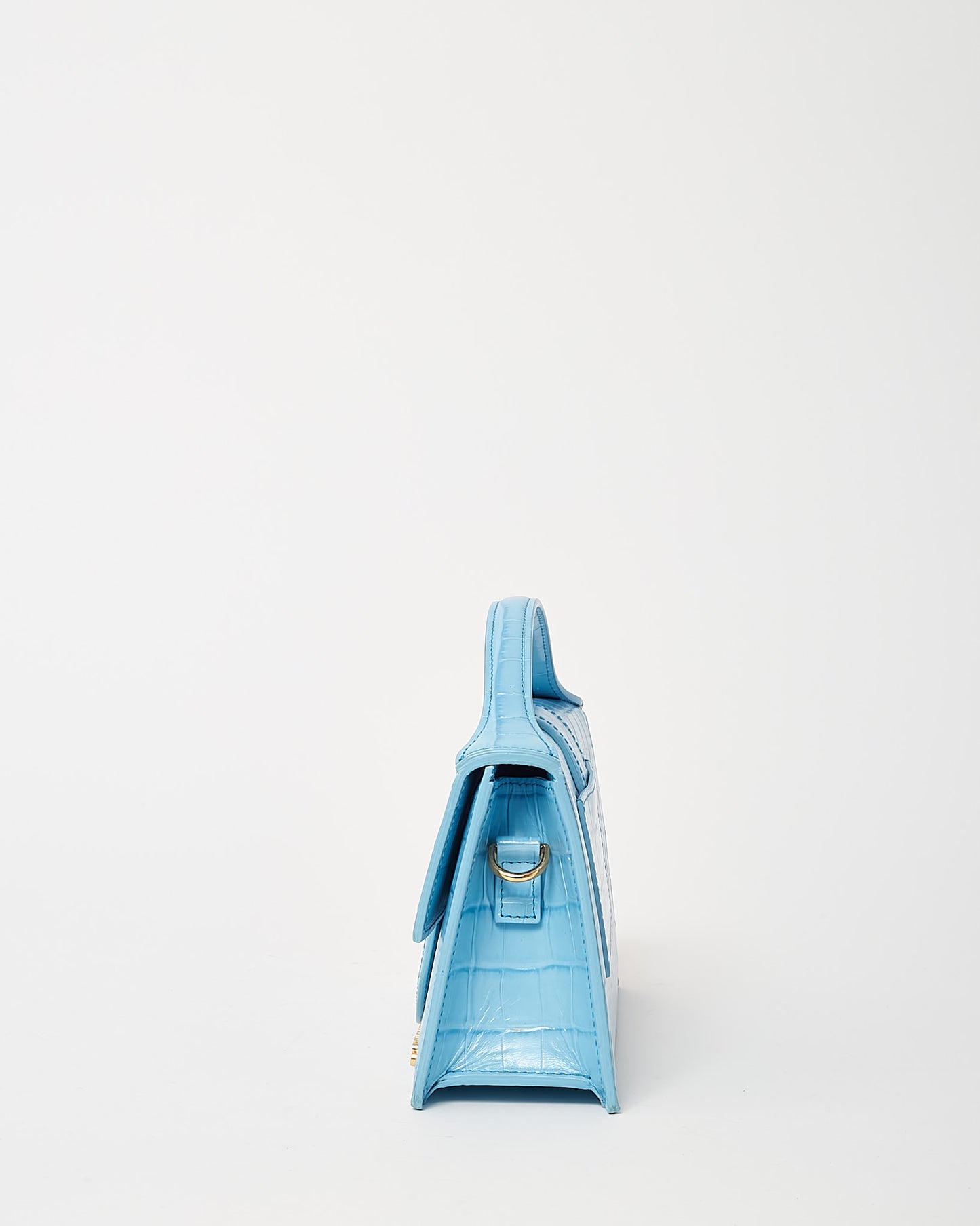 Jacquemus Blue Croc Embossed Leather Le Grand Bambino Bag with Strap