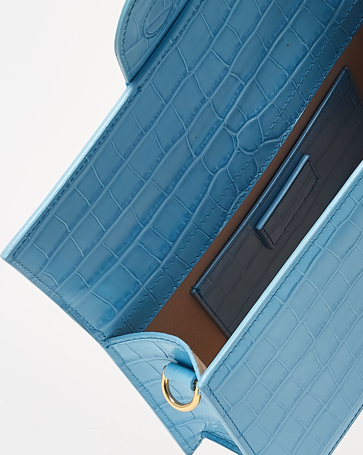 Jacquemus Blue Croc Embossed Leather Le Grand Bambino Bag with Strap