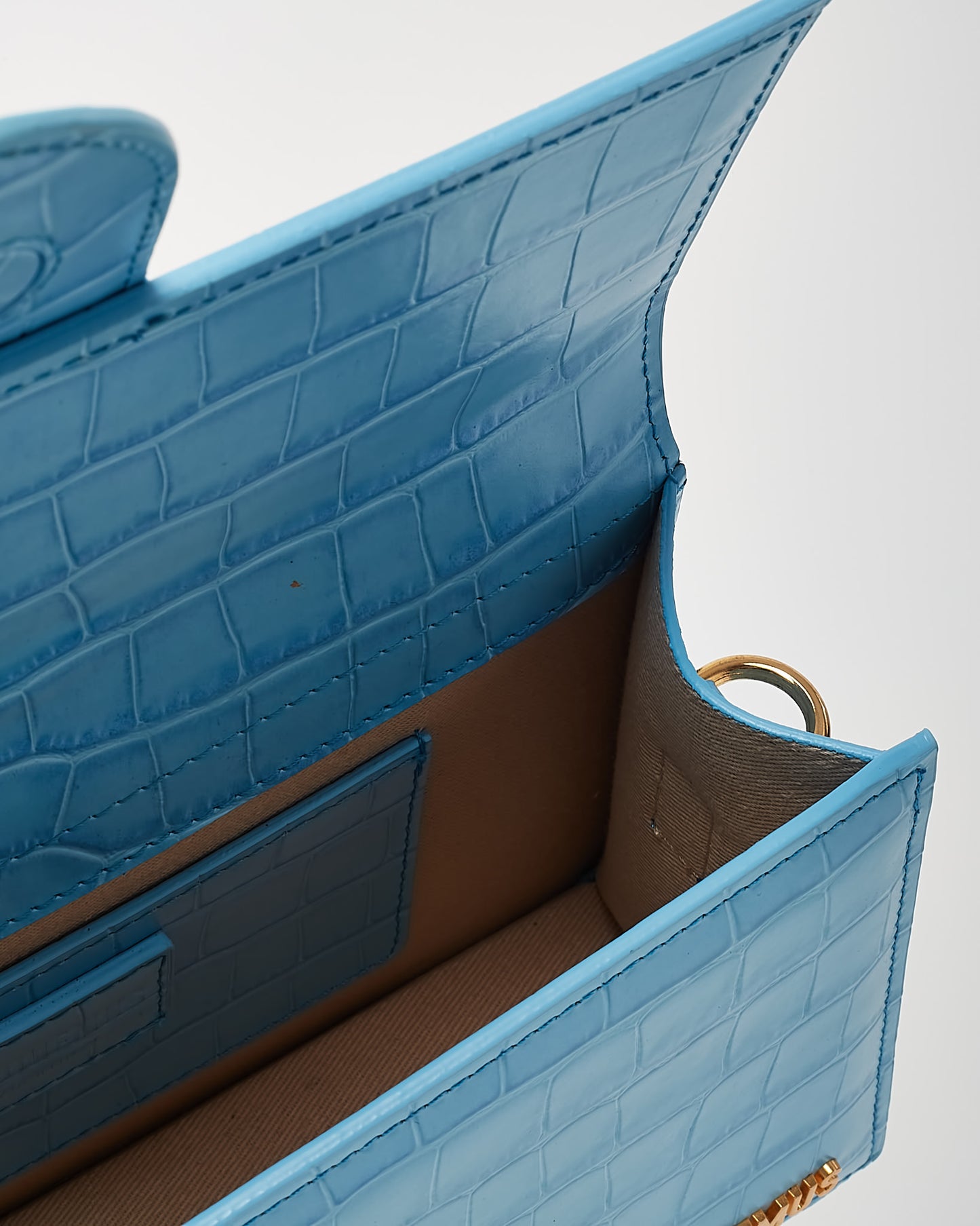 Jacquemus Blue Croc Embossed Leather Le Grand Bambino Bag with Strap