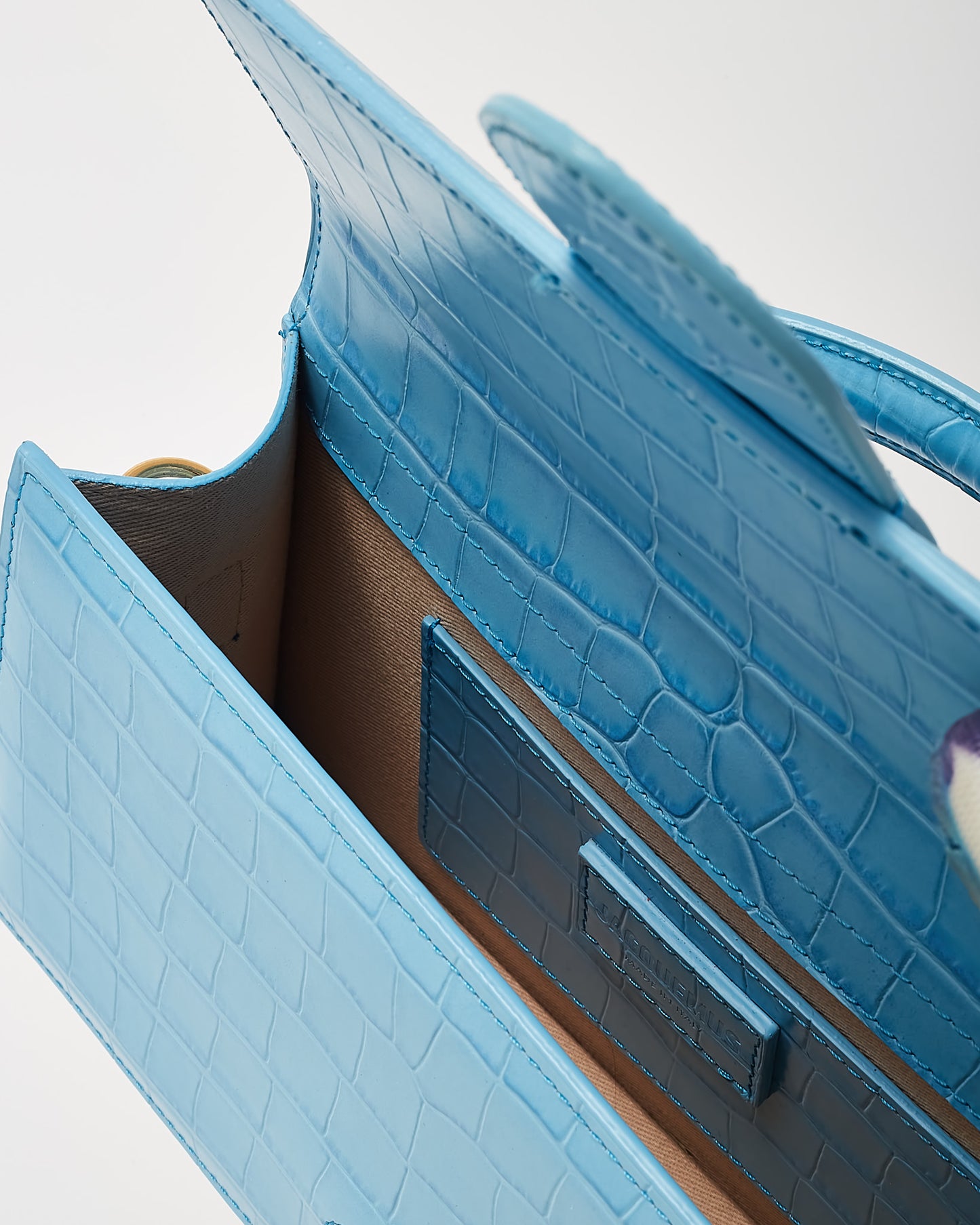 Jacquemus Blue Croc Embossed Leather Le Grand Bambino Bag with Strap