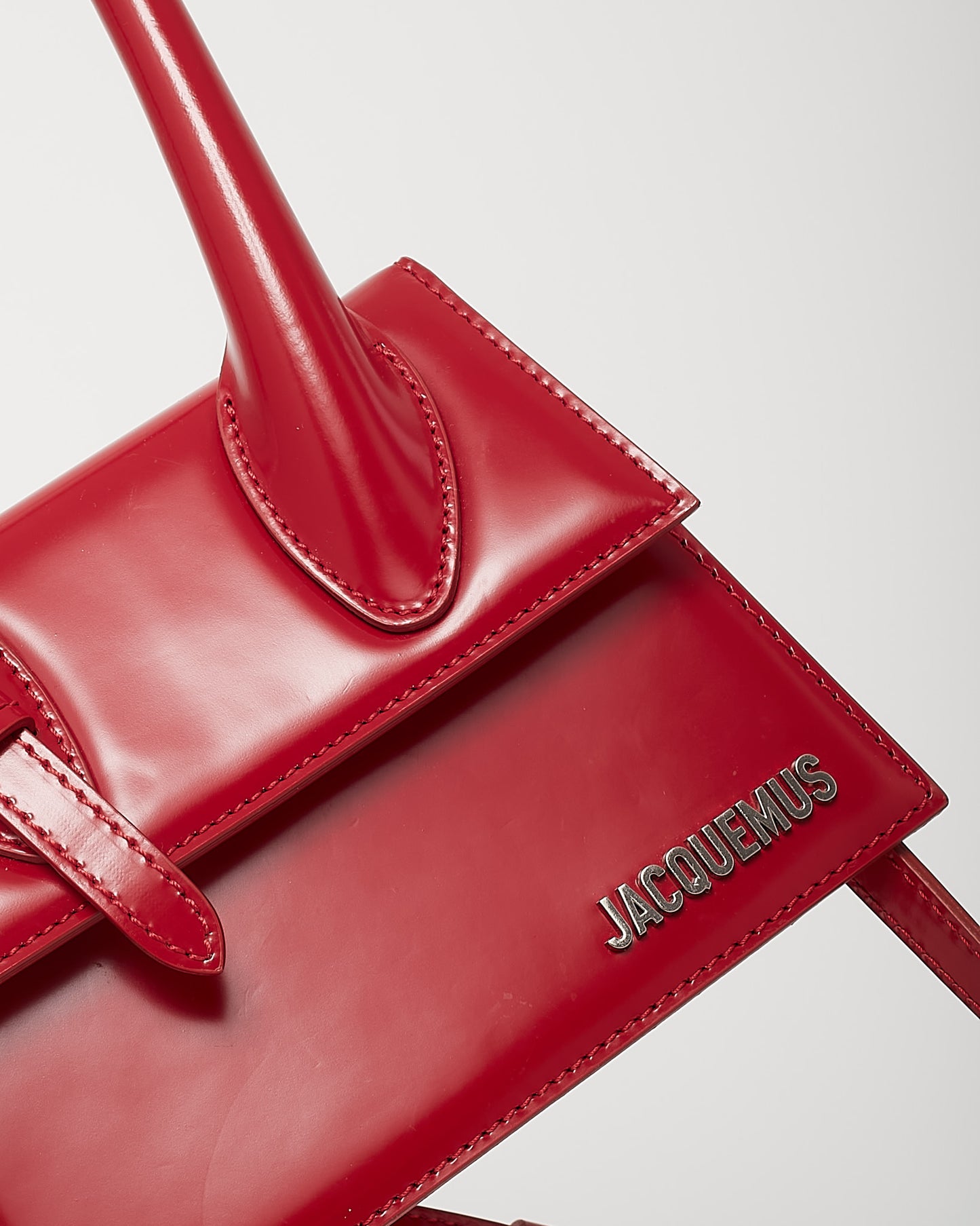 Jacquemus Red Leather Silver Buckle Handle Le Chiquito Moyen Crossbody Bag