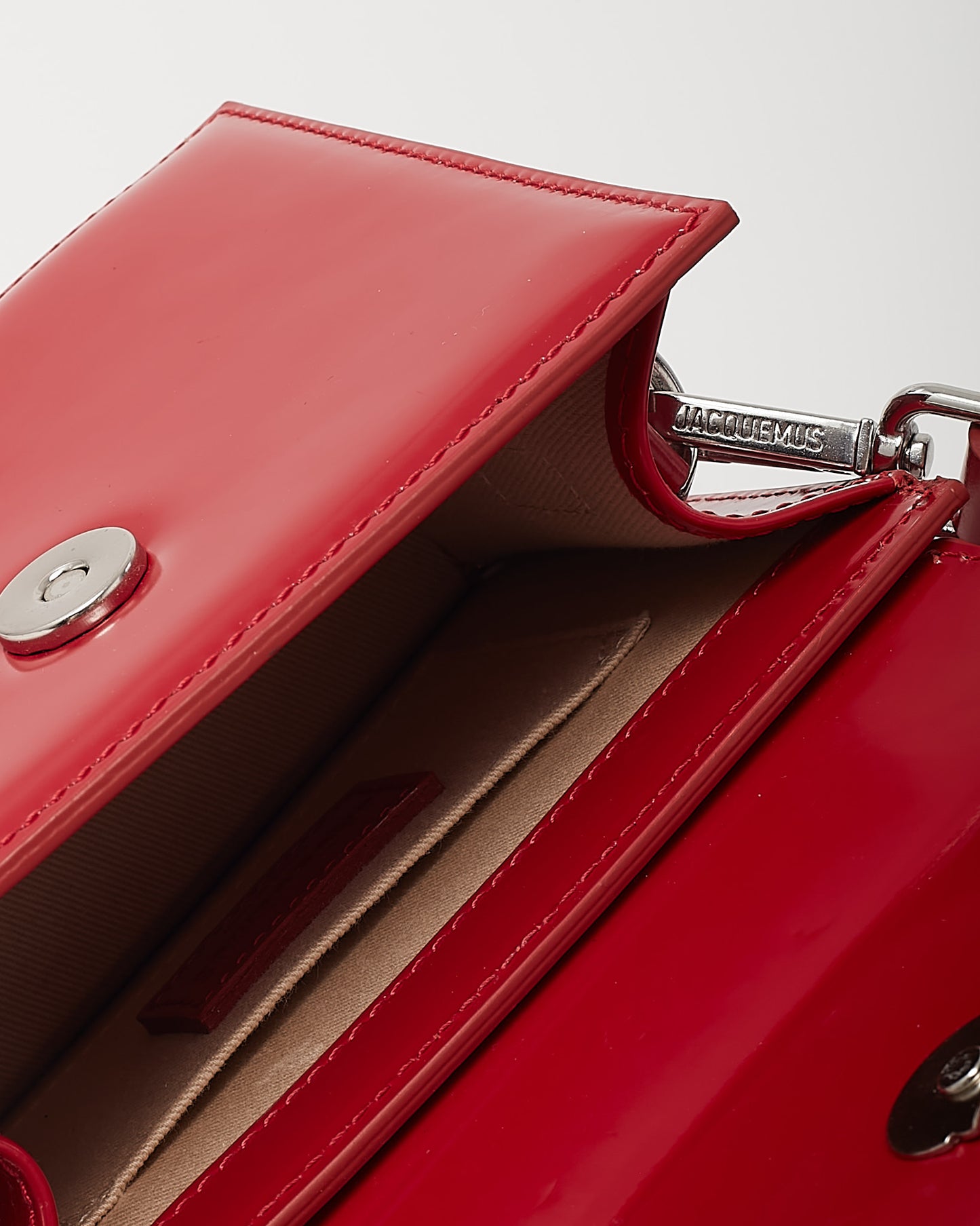 Jacquemus Red Leather Silver Buckle Handle Le Chiquito Moyen Crossbody Bag