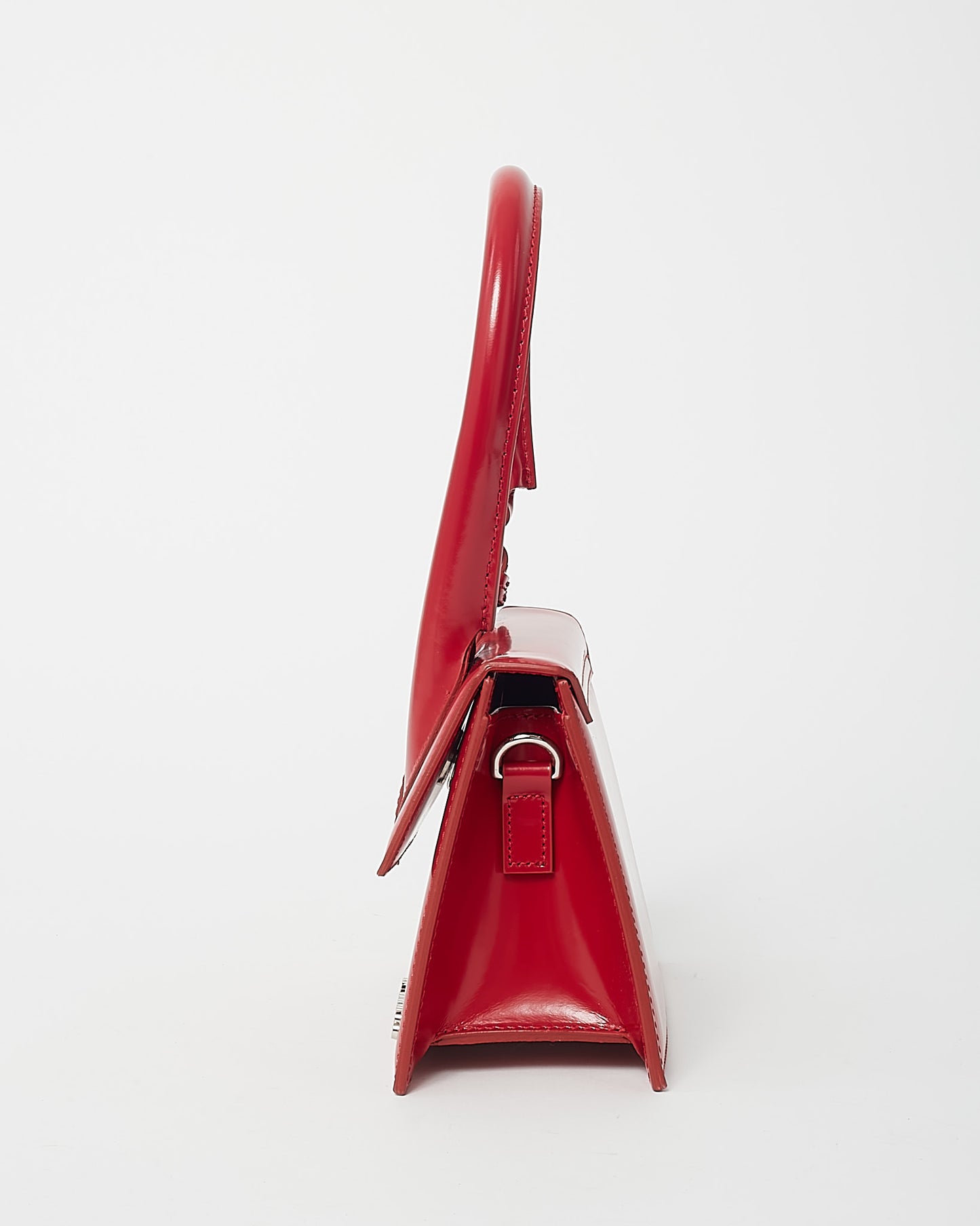 Jacquemus Red Leather Silver Buckle Handle Le Chiquito Moyen Crossbody Bag