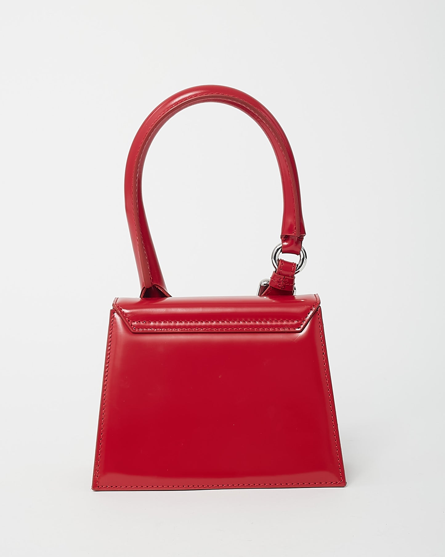 Jacquemus Red Leather Silver Buckle Handle Le Chiquito Moyen Crossbody Bag