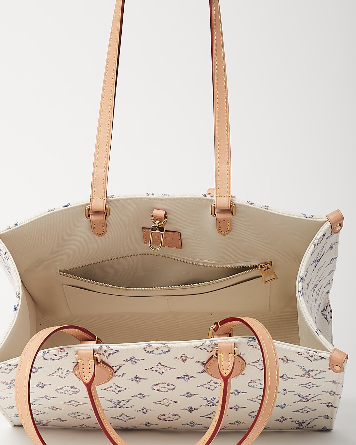 Louis Vuitton Cream Leather and Multi Monogram Jacquard Nautical Onthego MM Bag
