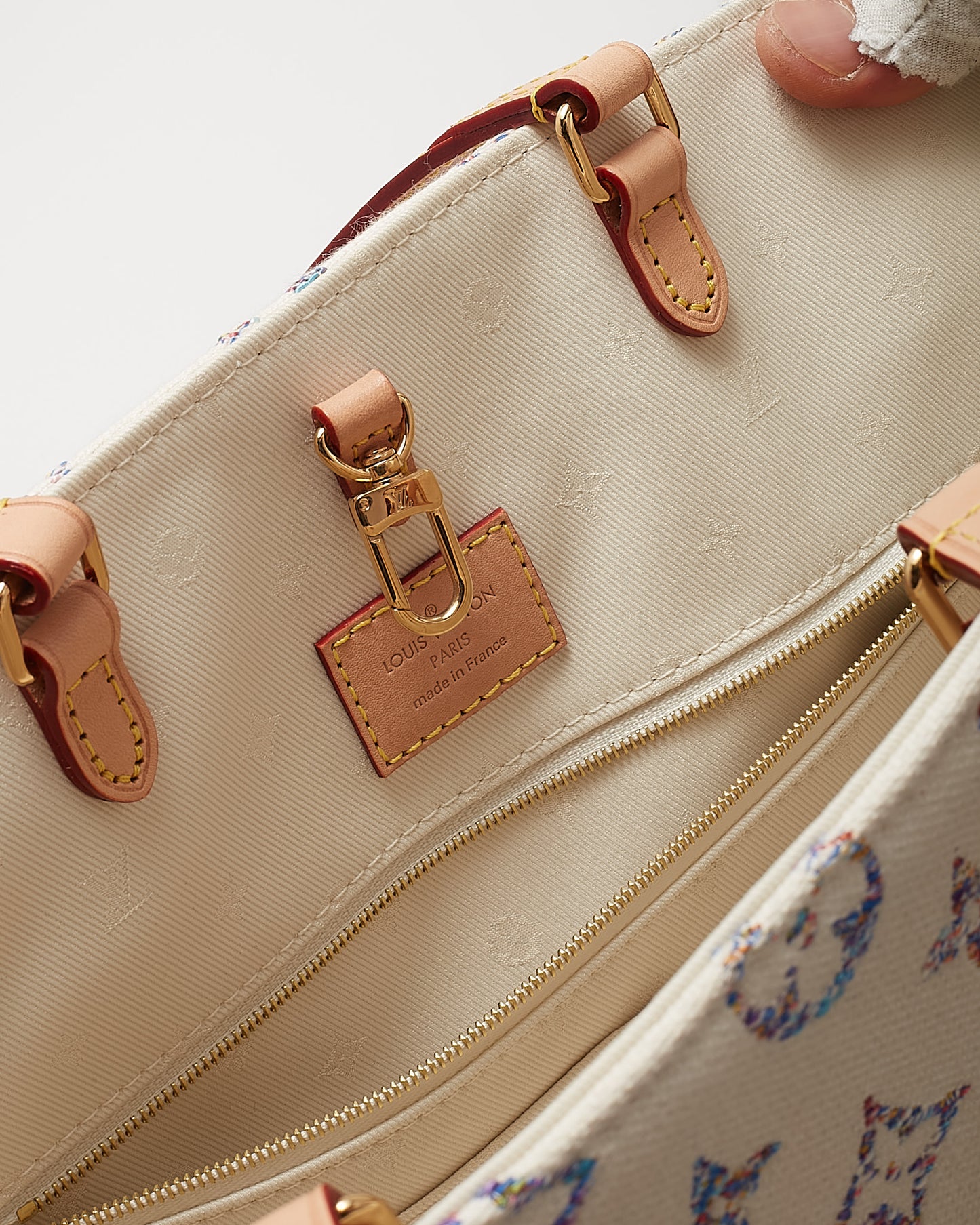 Louis Vuitton Cream Leather and Multi Monogram Jacquard Nautical Onthego MM Bag