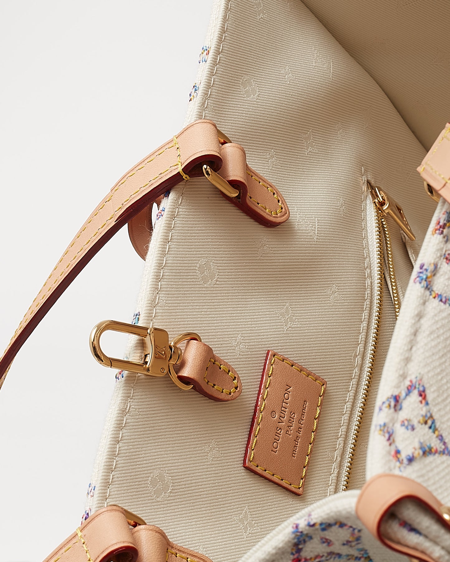 Louis Vuitton Cream Leather and Multi Monogram Jacquard Nautical Onthego MM Bag