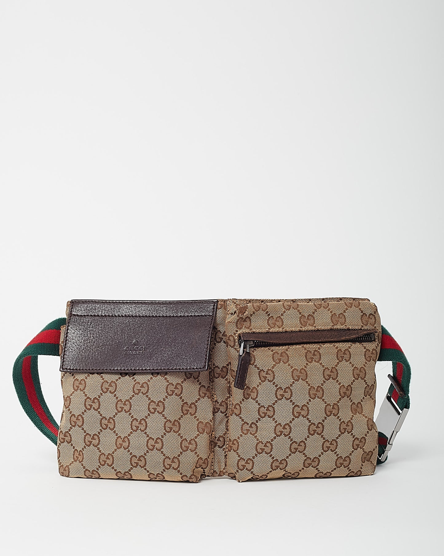 Gucci Beige and Brown Monogram GG Canvas Double Pocket Belt Bag